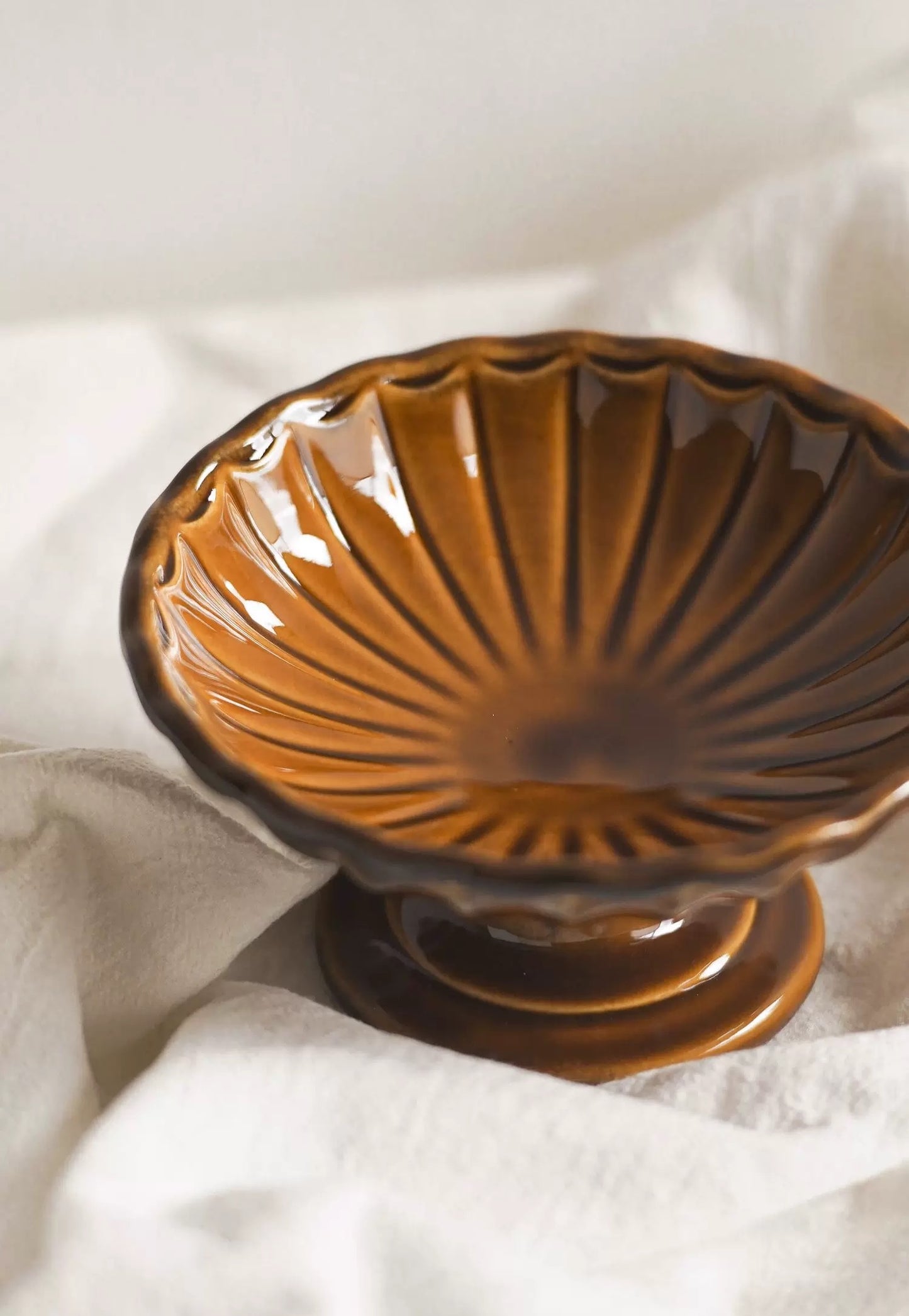 Amber Fluted Pedestal Dish