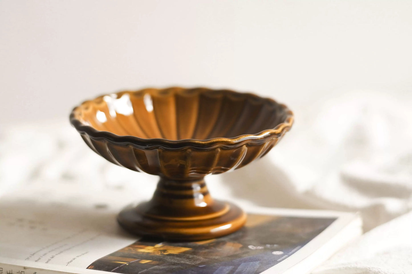 Amber Fluted Pedestal Dish