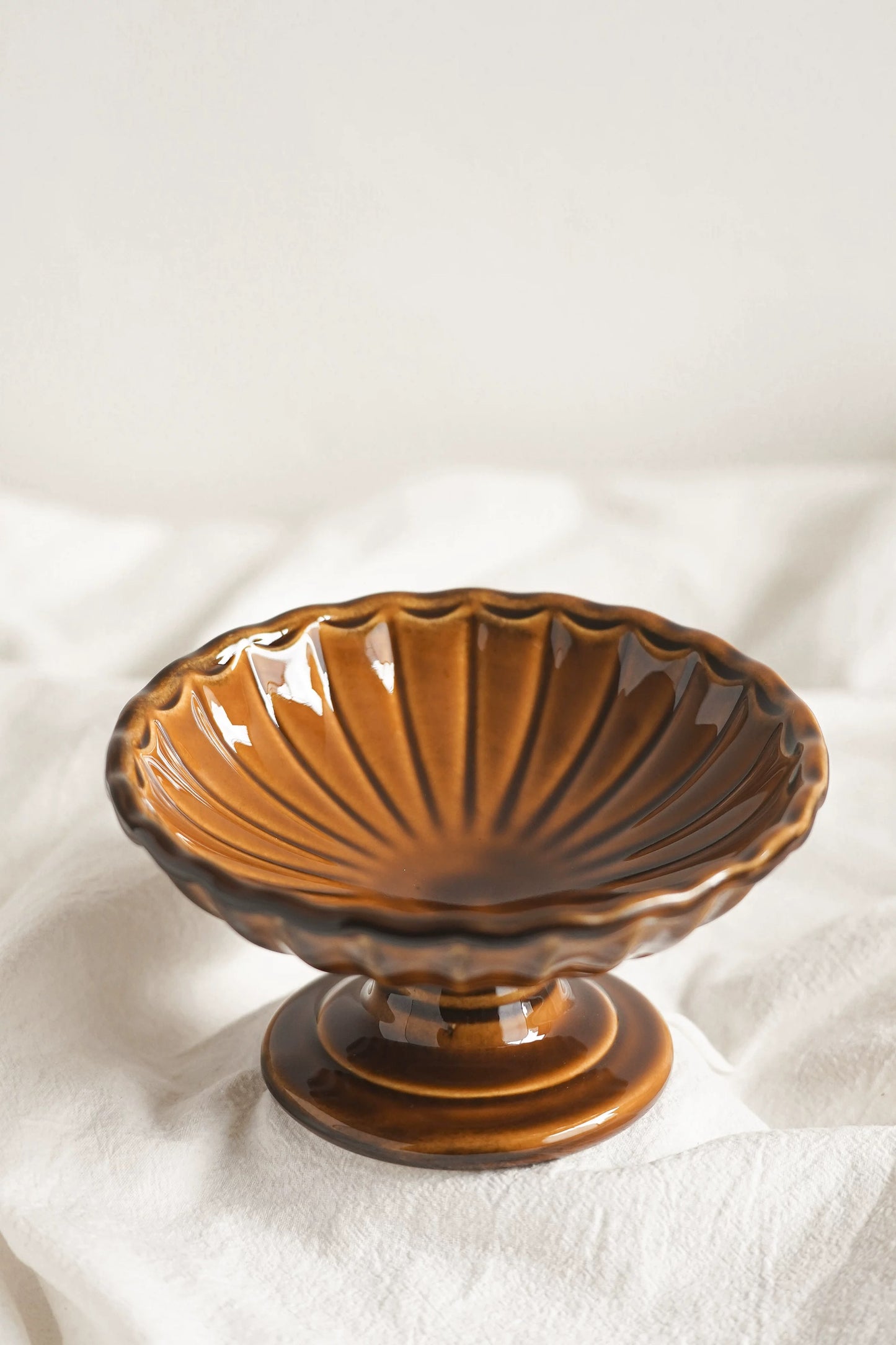 Amber Fluted Pedestal Dish