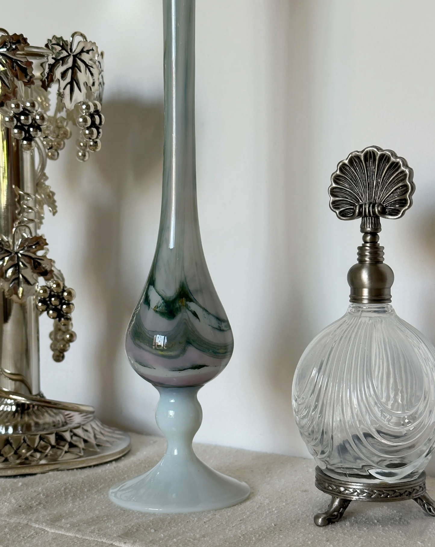Swirled French Milk Glass Bud Vase – France, 1950s