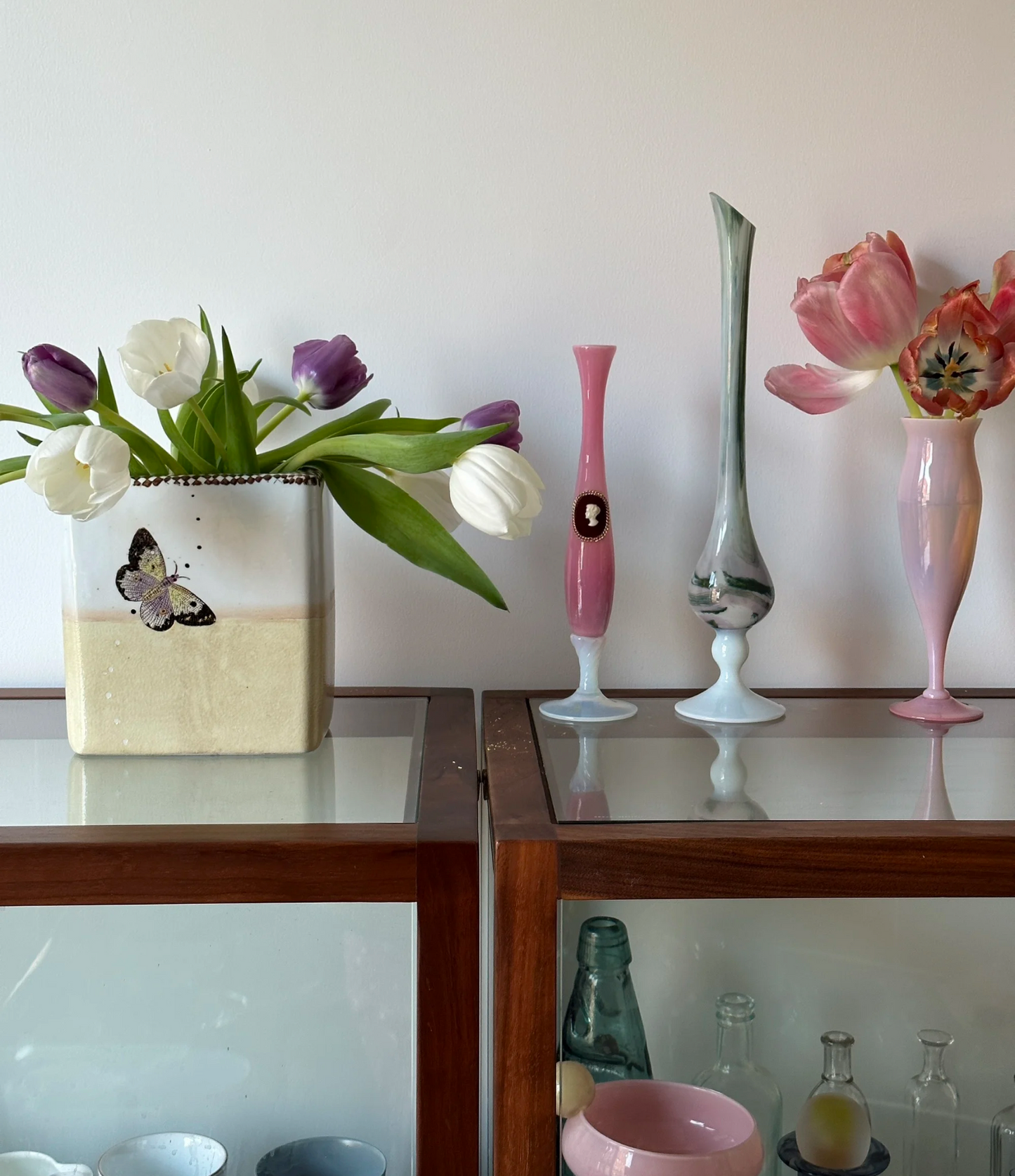 Swirled French Milk Glass Bud Vase – France, 1950s