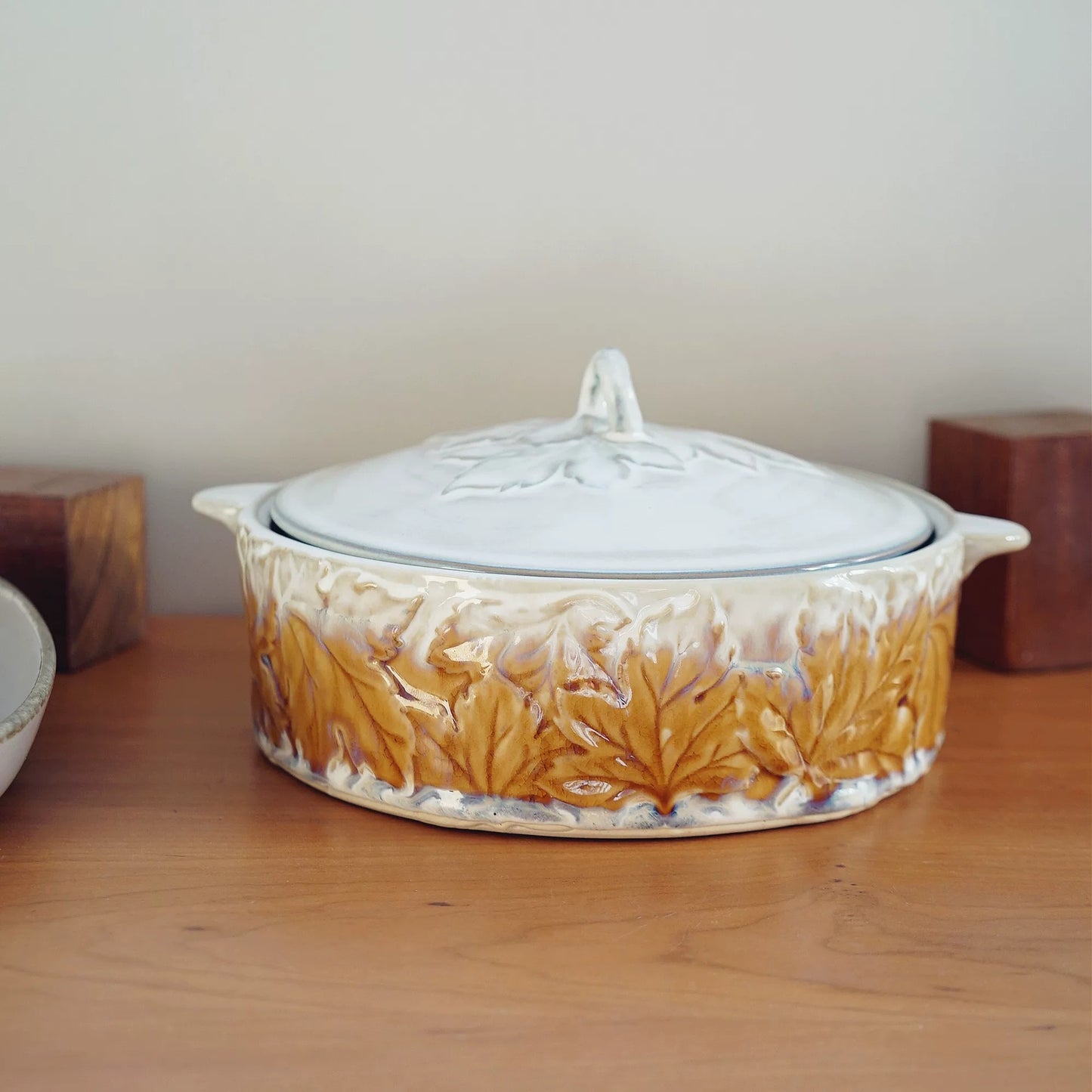 Vintage Embossed Maple Leaf Ceramic Soup Tureen