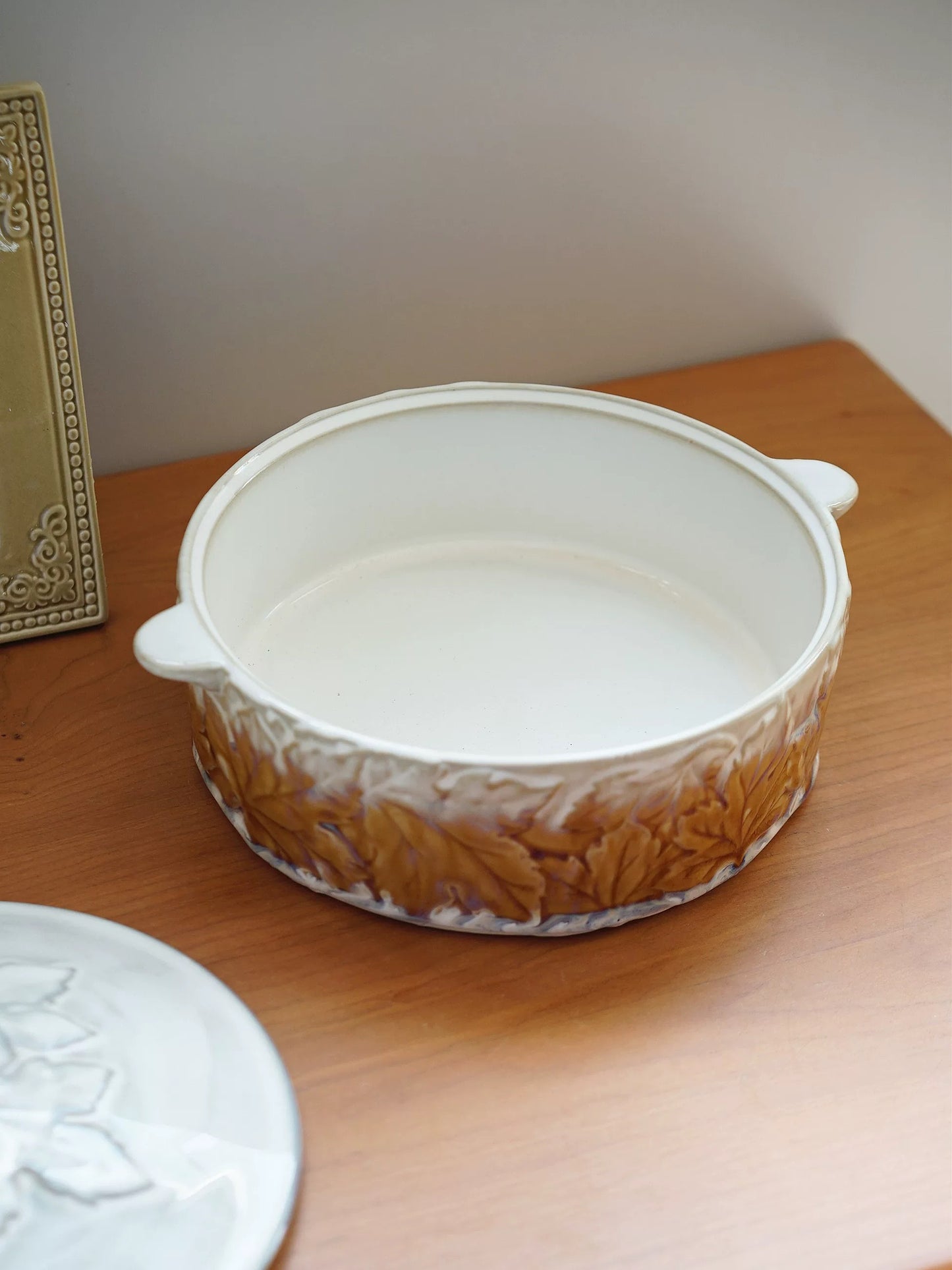 Vintage Embossed Maple Leaf Ceramic Soup Tureen