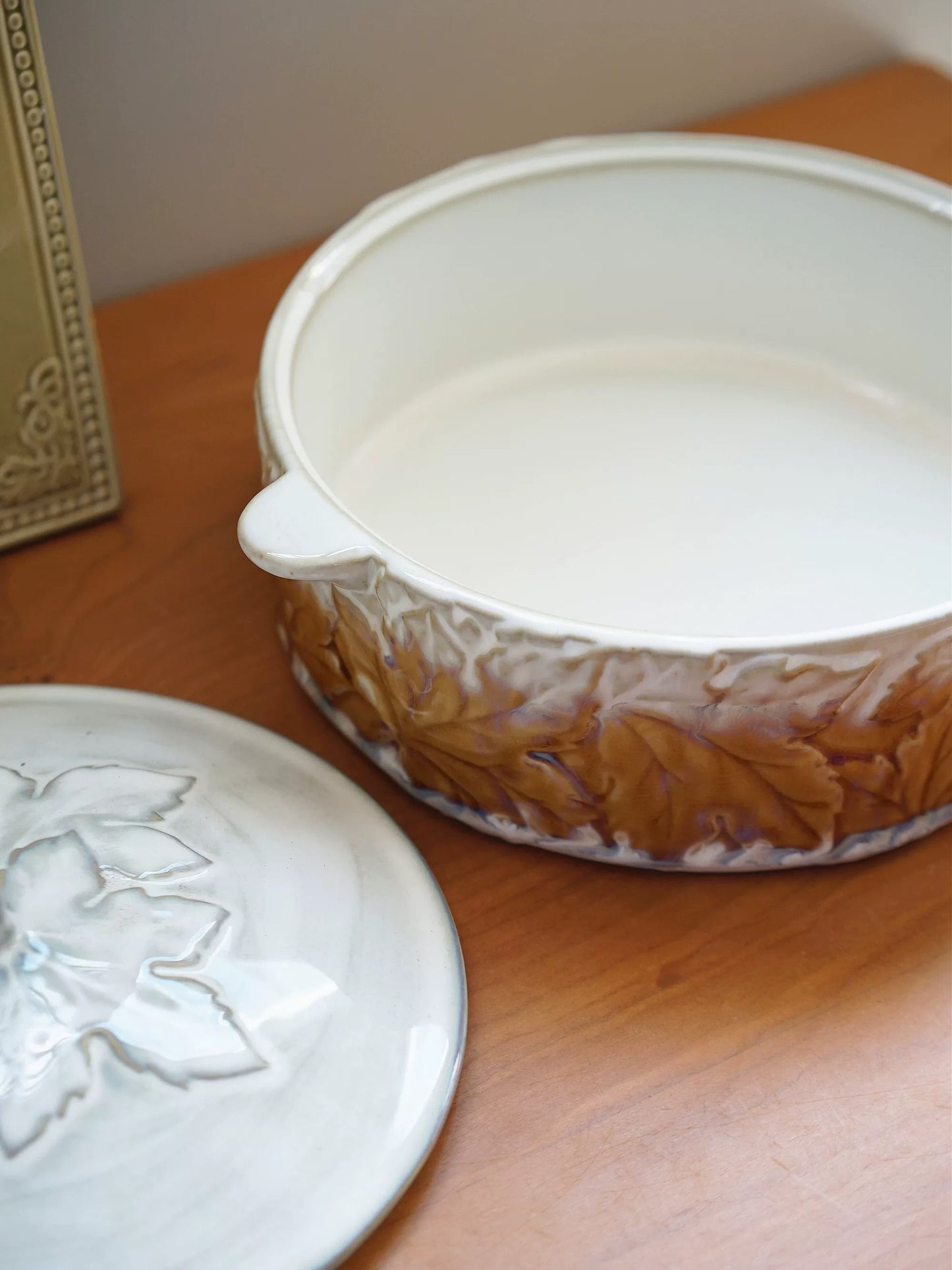 Vintage Embossed Maple Leaf Ceramic Soup Tureen