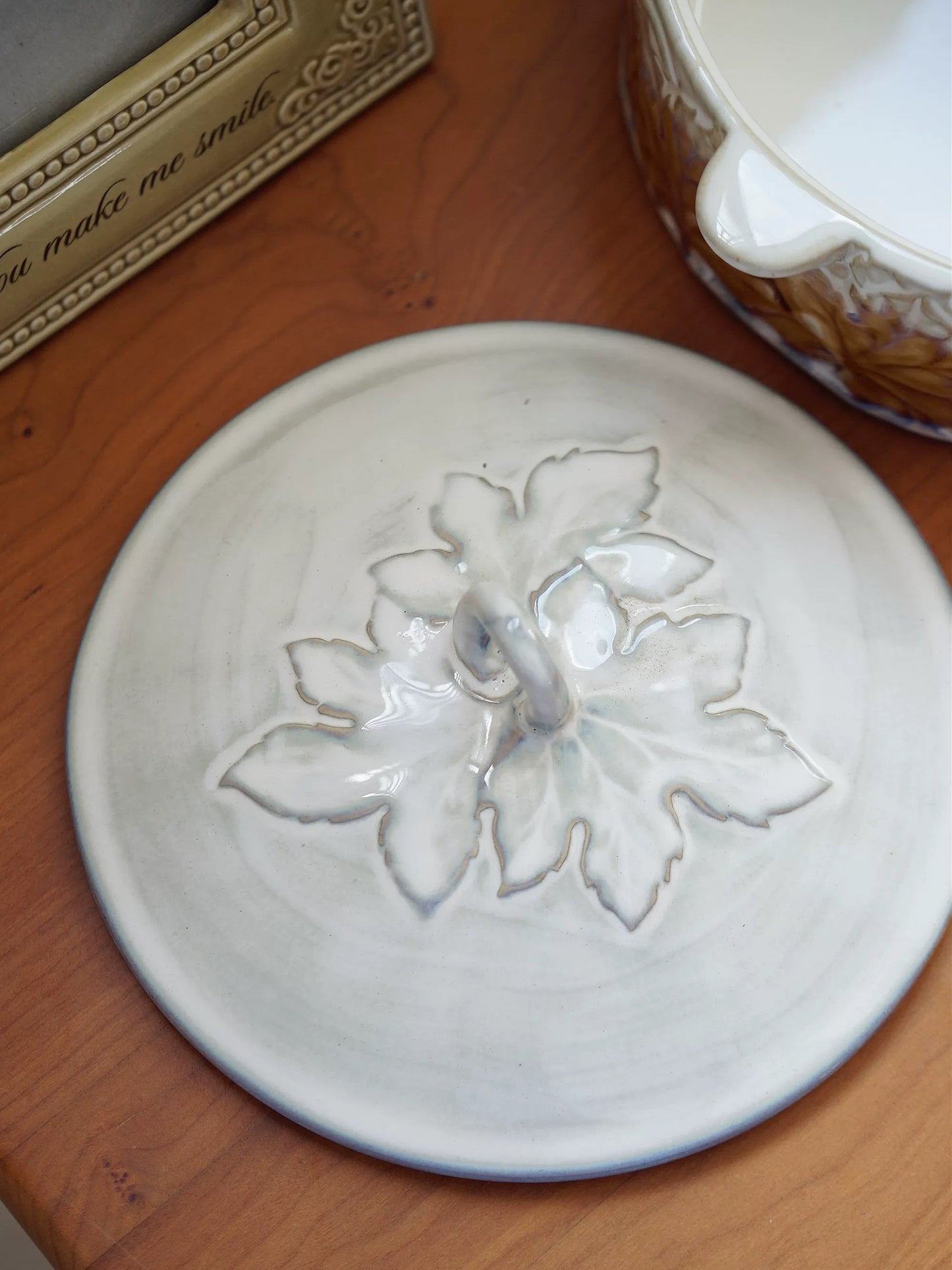 Vintage Embossed Maple Leaf Ceramic Soup Tureen