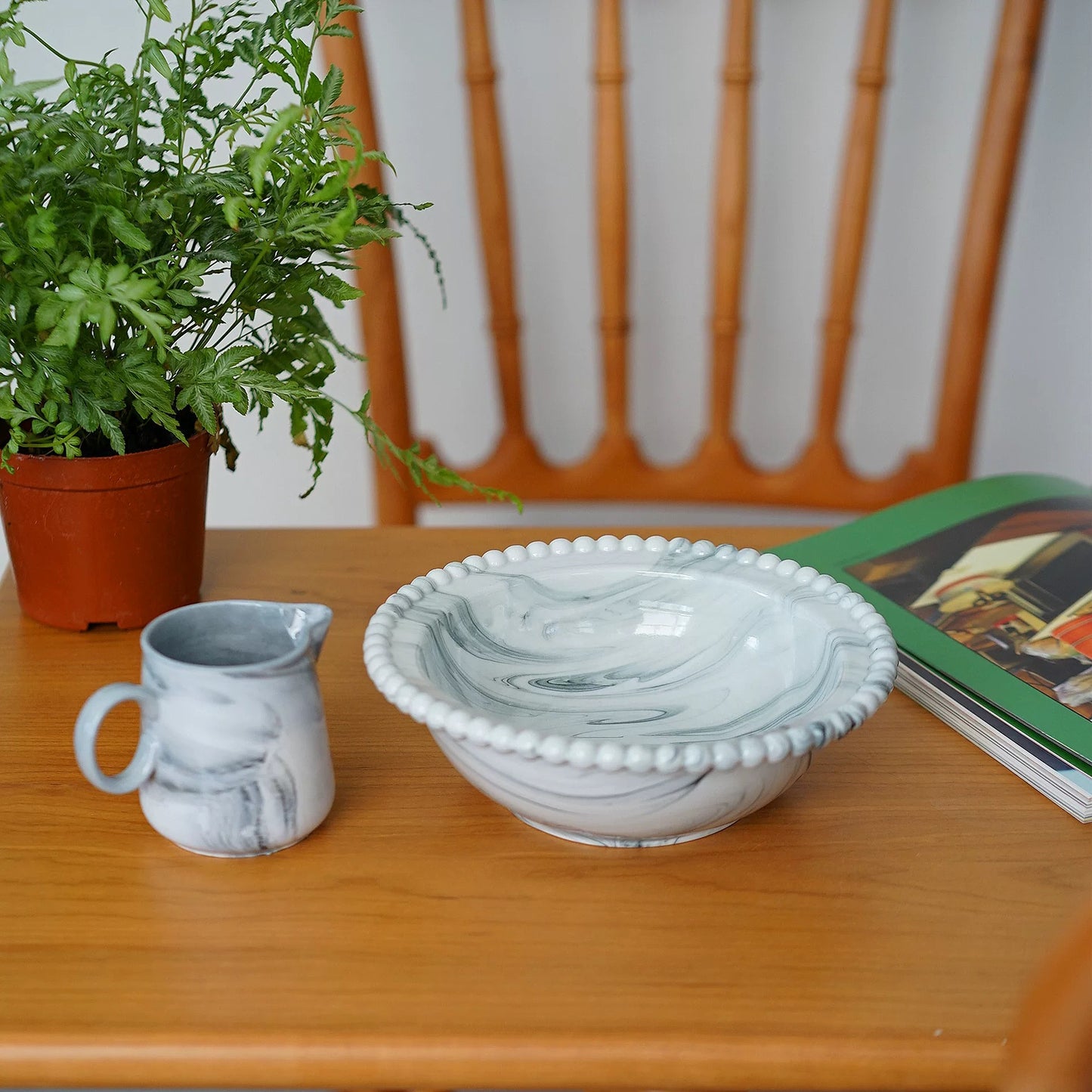 Marbled Pearl Rim Ceramic Bowl