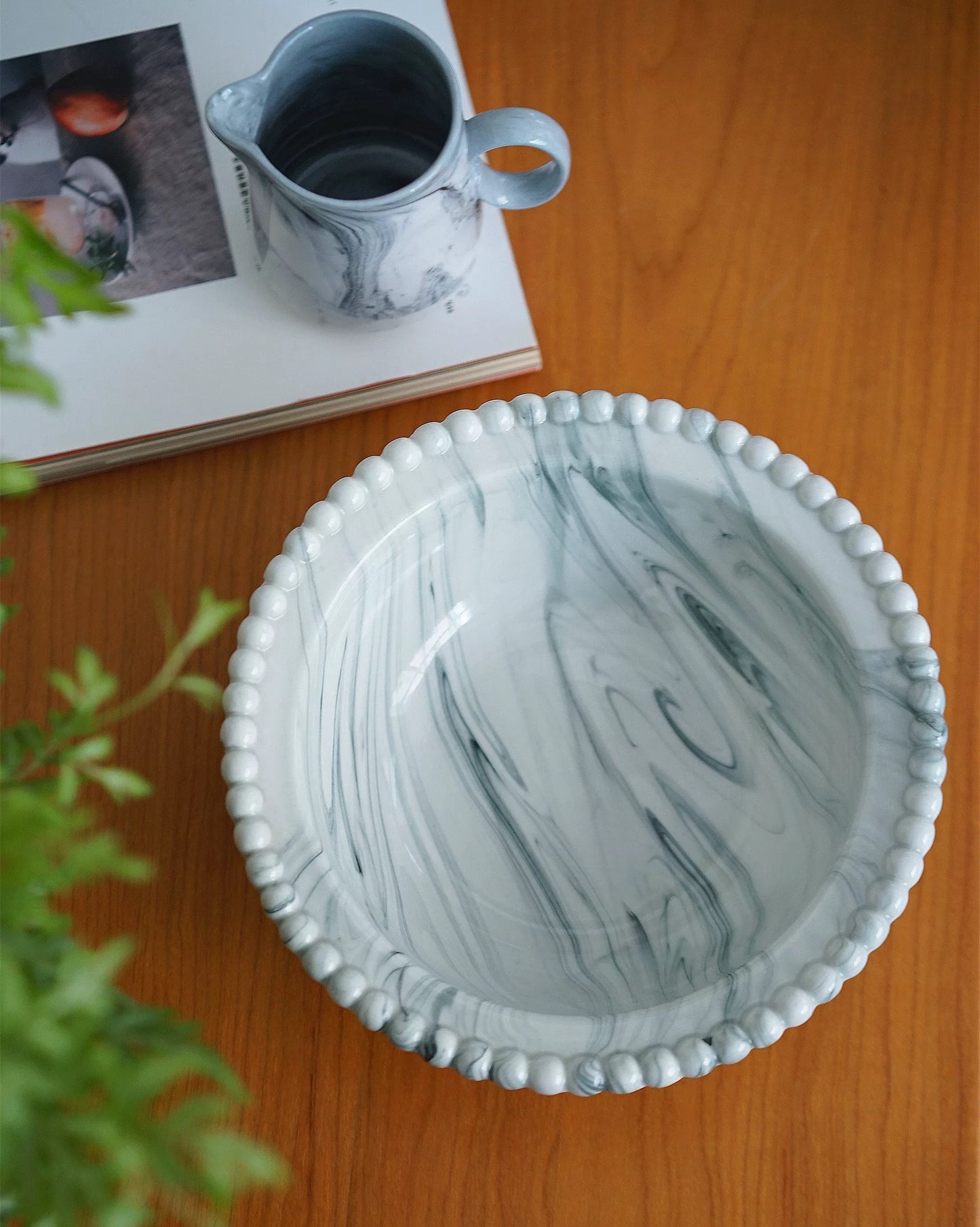 Marbled Pearl Rim Ceramic Bowl