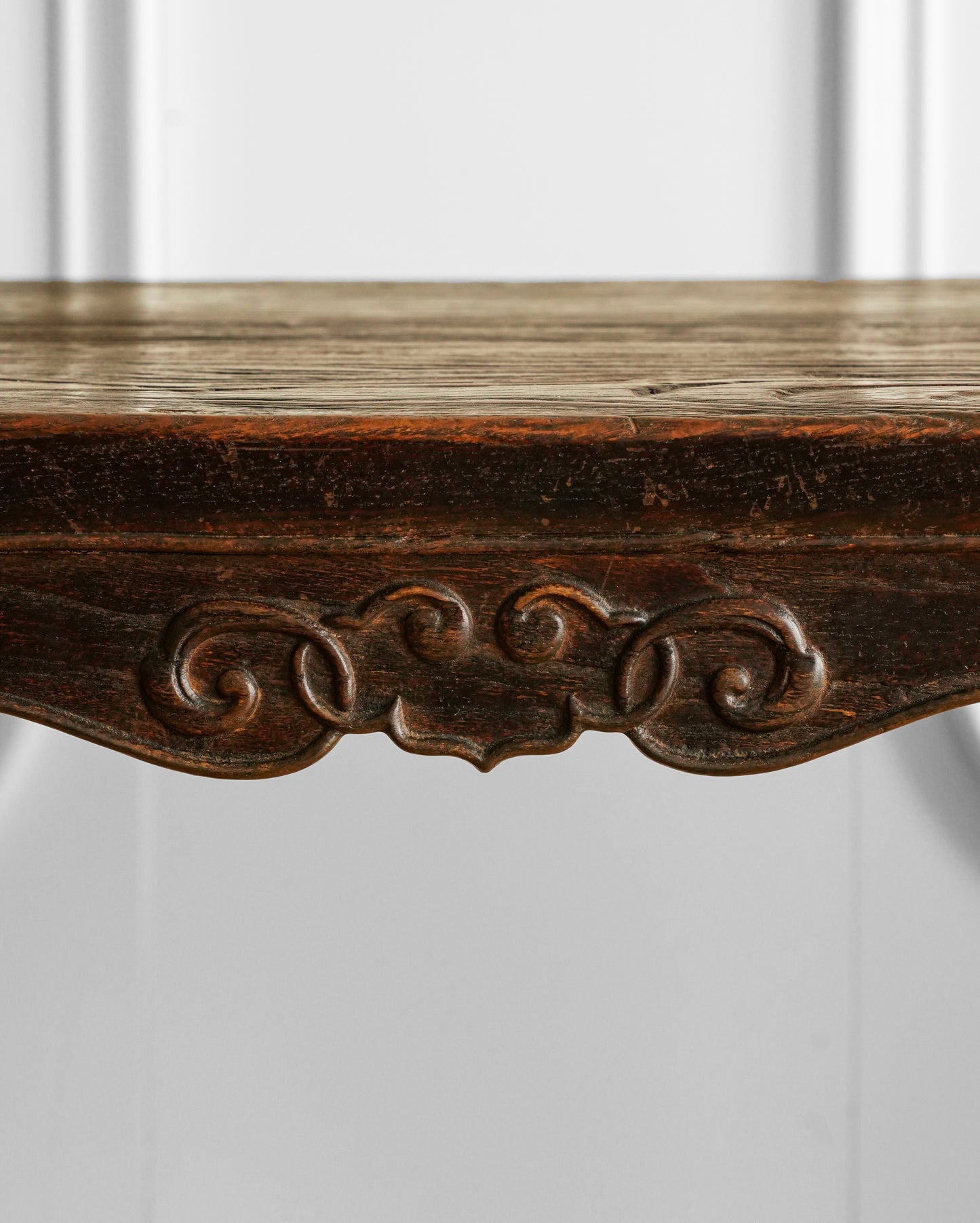 Chinese Elm Wood Console Table with Hand-Carved Qilin Panels