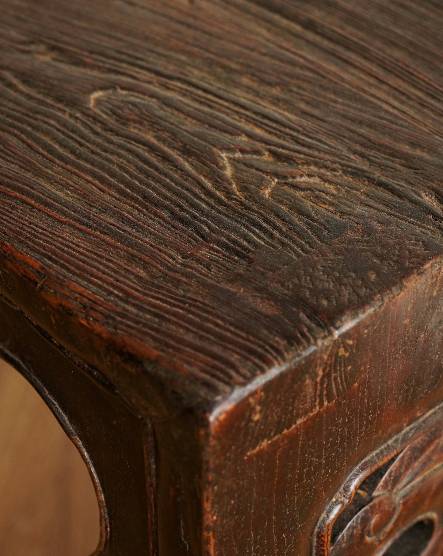 Chinese Elm Wood Console Table with Hand-Carved Qilin Panels