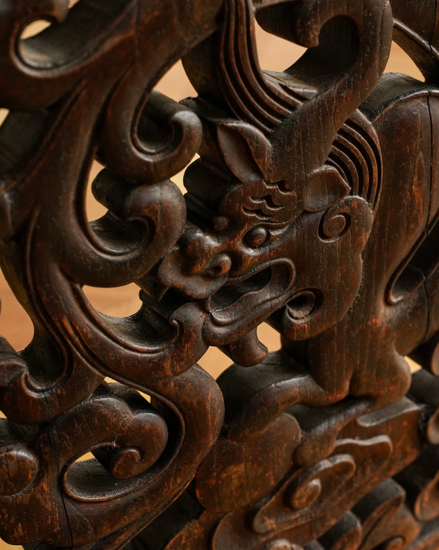 Chinese Elm Wood Console Table with Hand-Carved Qilin Panels