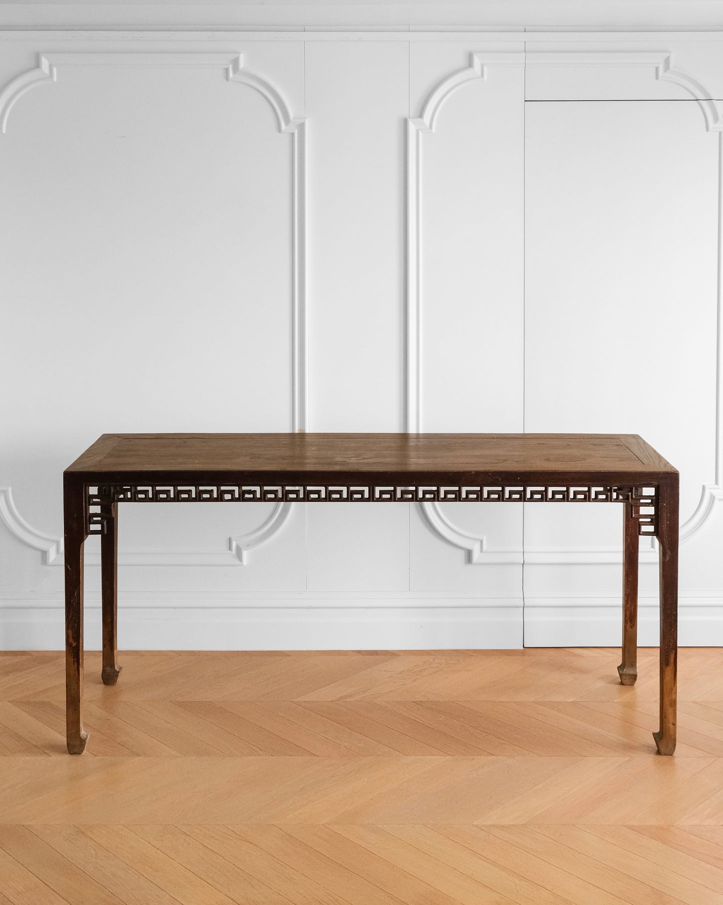 Chinese 20th Century Wood Console Table with Carved Key-Fret Apron