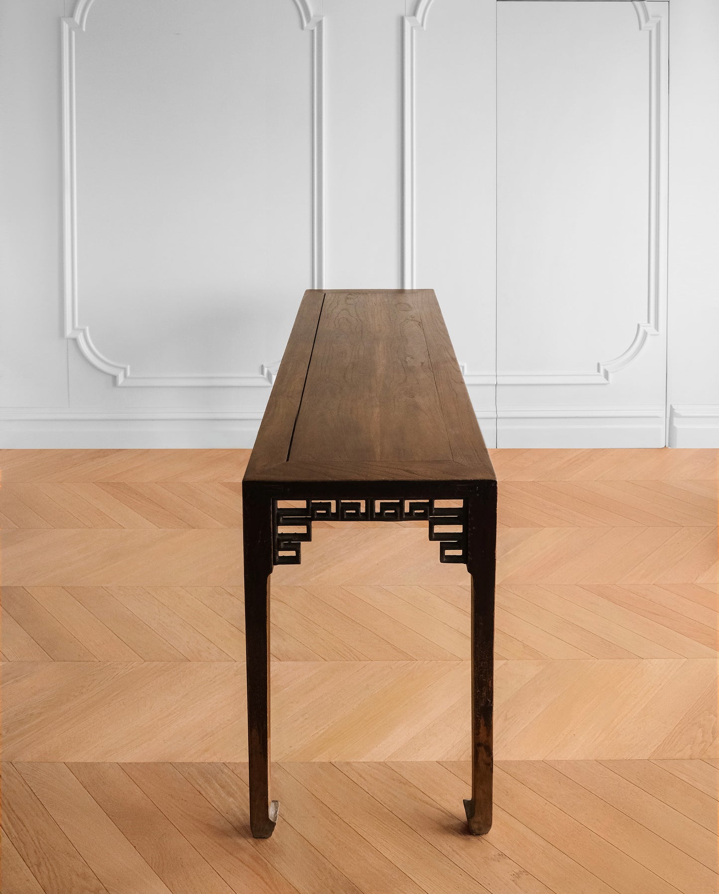 Chinese 20th Century Wood Console Table with Carved Key-Fret Apron