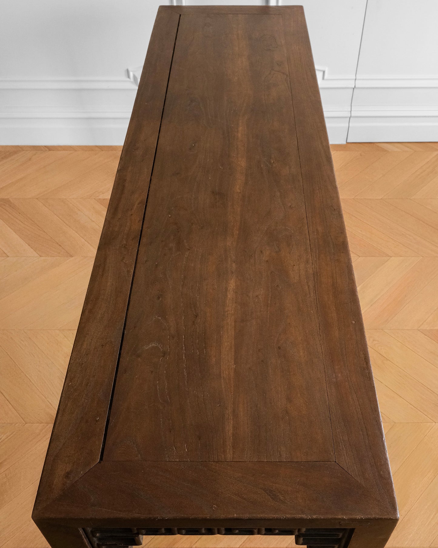 Chinese 20th Century Wood Console Table with Carved Key-Fret Apron