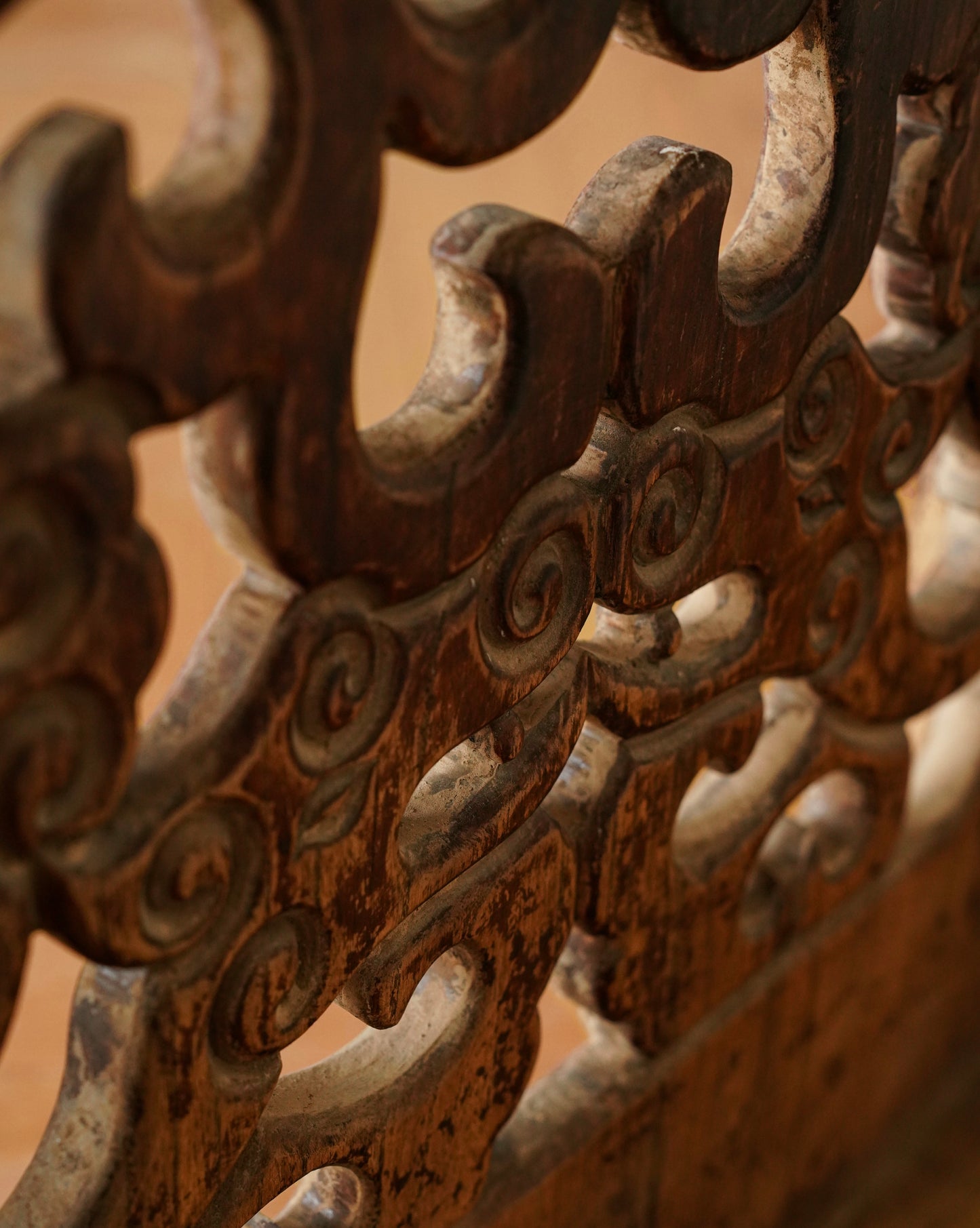 Chinese 20th Century Elm Carved Cloud Motif Console Table