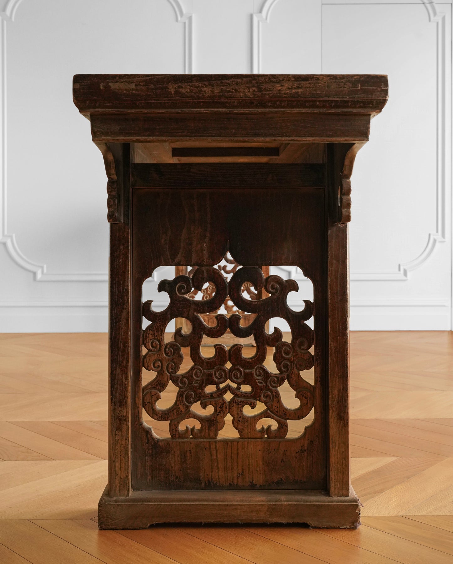 Chinese 20th Century Elm Carved Cloud Motif Console Table