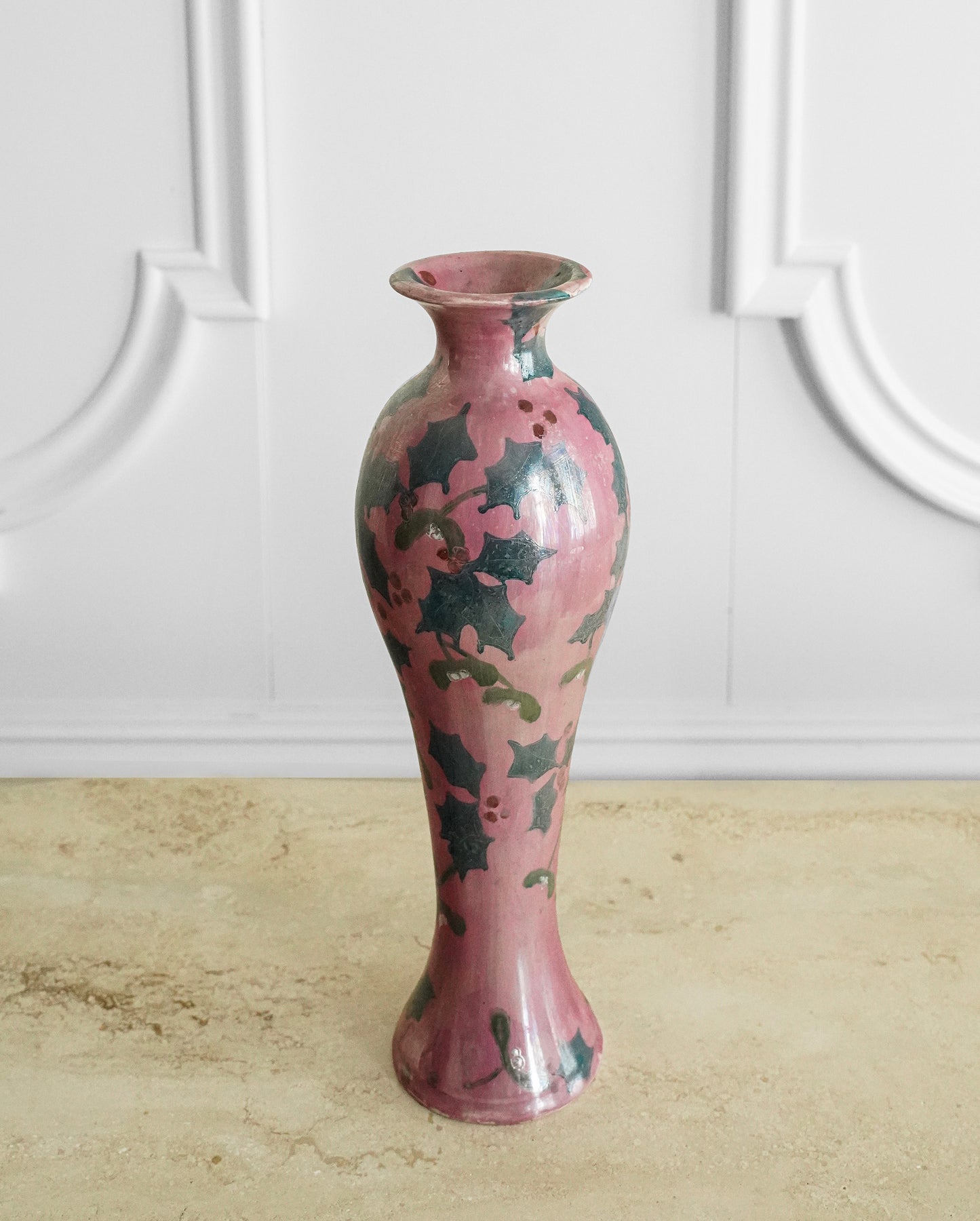 Lise B Moorcroft Signed Hand-Painted Pink Ceramic Vase