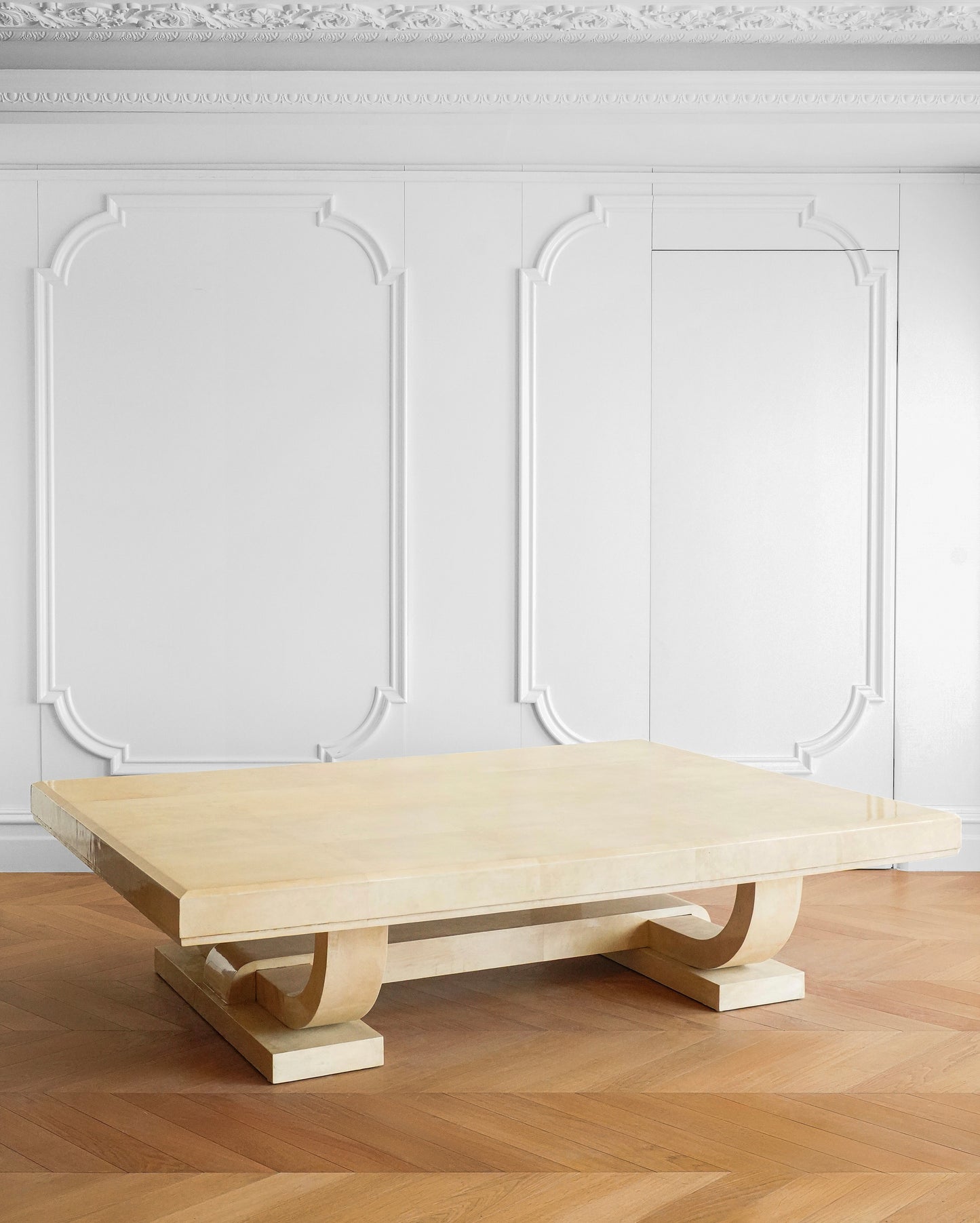 Italian 1900s Art Deco Parchment Beech Coffee Table