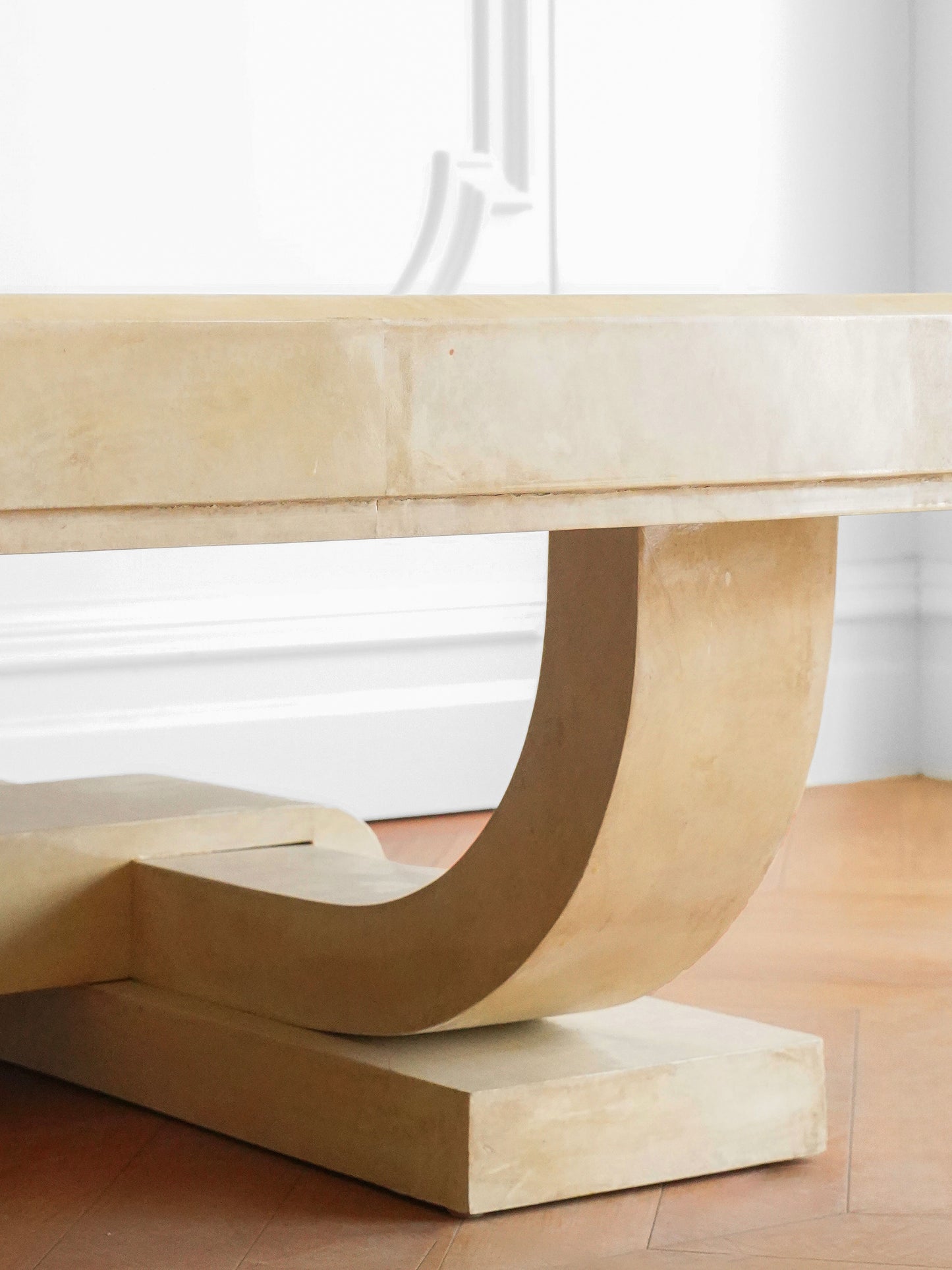Italian 1900s Art Deco Parchment Beech Coffee Table