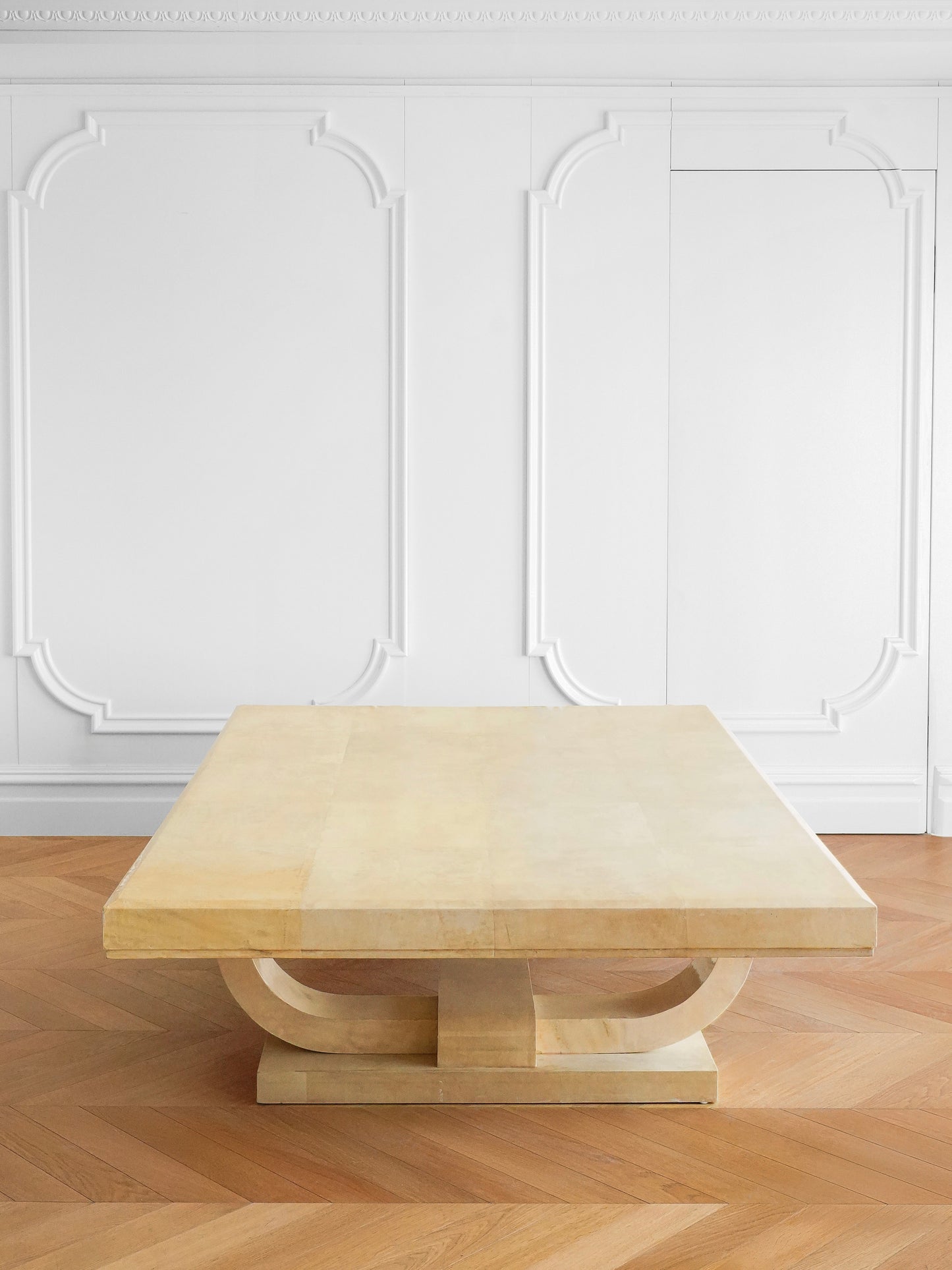 Italian 1900s Art Deco Parchment Beech Coffee Table