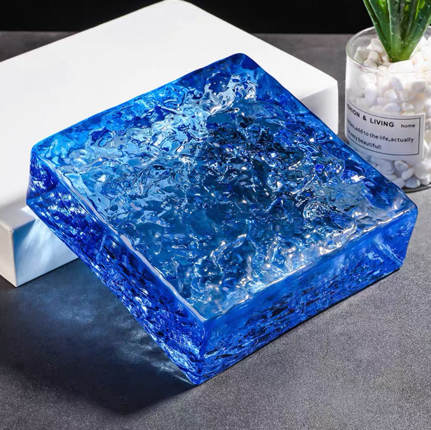 Ice Crystal Cobalt Surge deep blue glass brick with glacial texture by MIOLISM