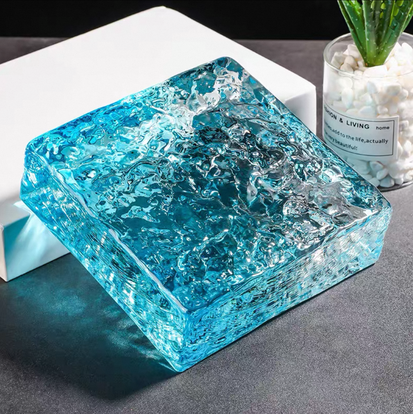 Ice Crystal Azure Tide blue glass brick with rippling glacial texture by MIOLISM