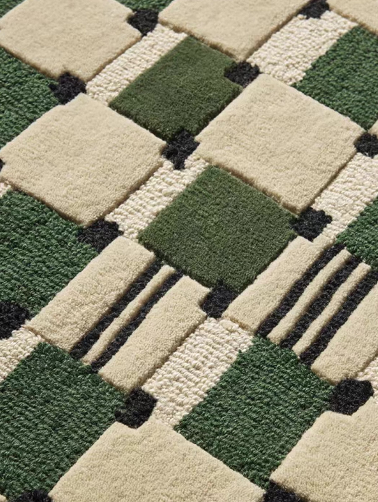 Grid Echo Handwoven Rug – Forest Green