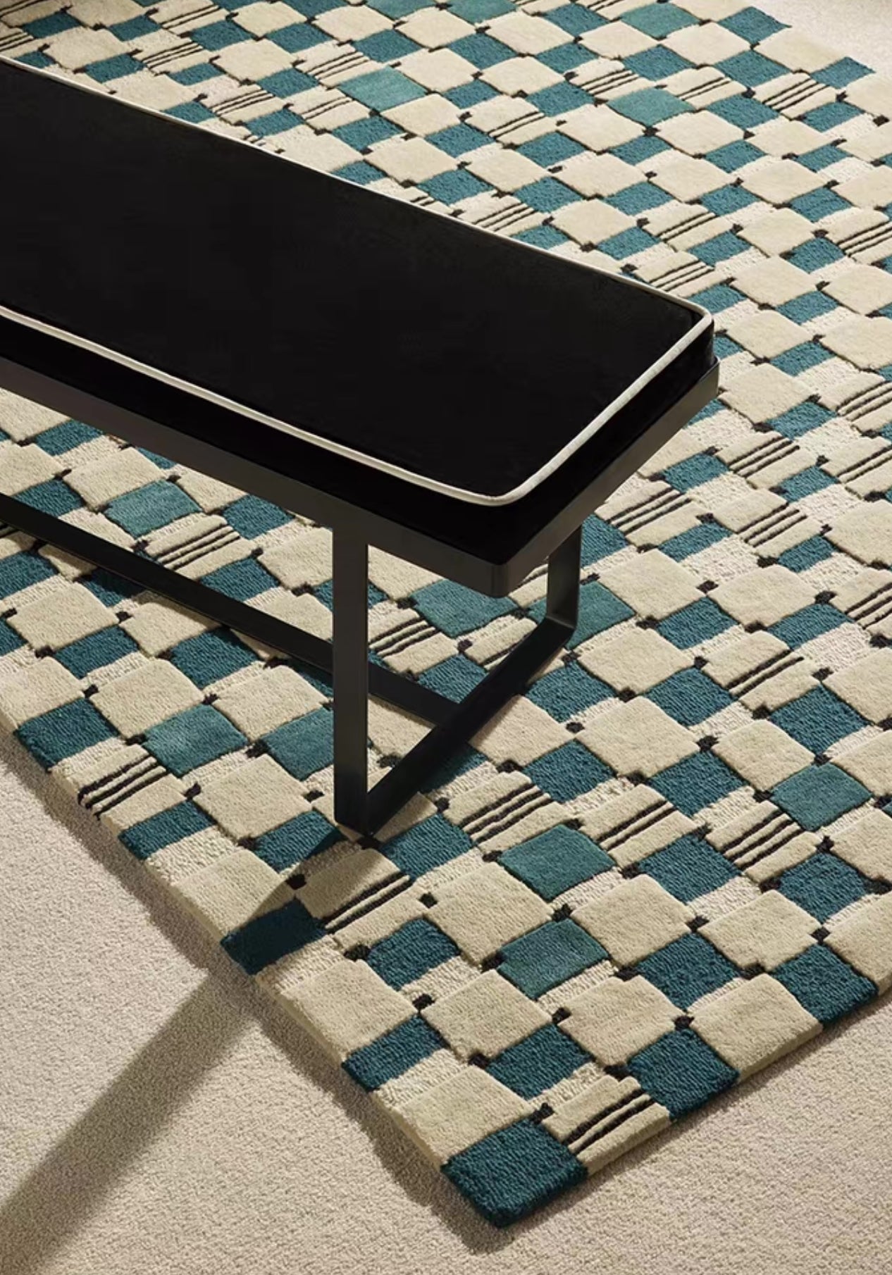 Grid Echo Handwoven Rug – Deep Blue
