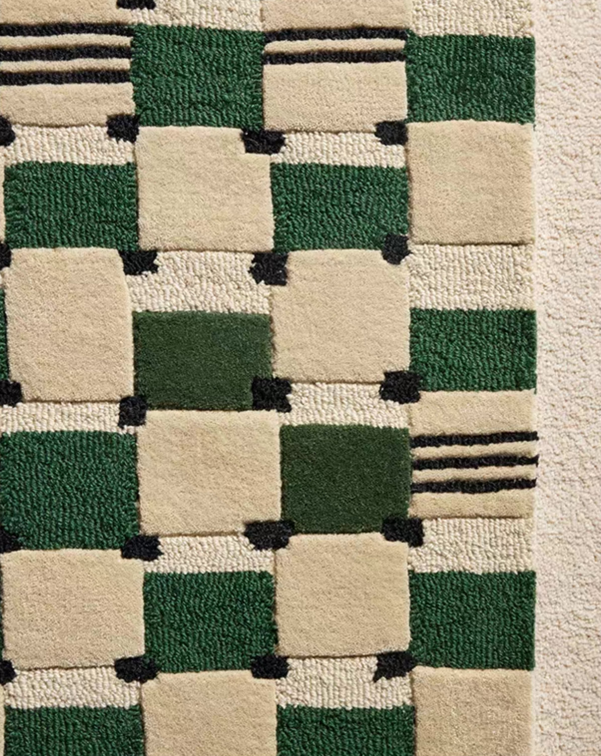 Grid Echo Handwoven Rug – Forest Green