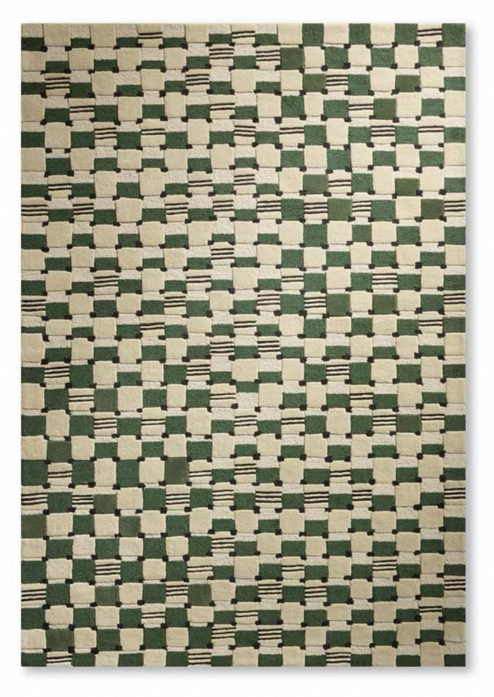 Grid Echo Handwoven Rug – Forest Green