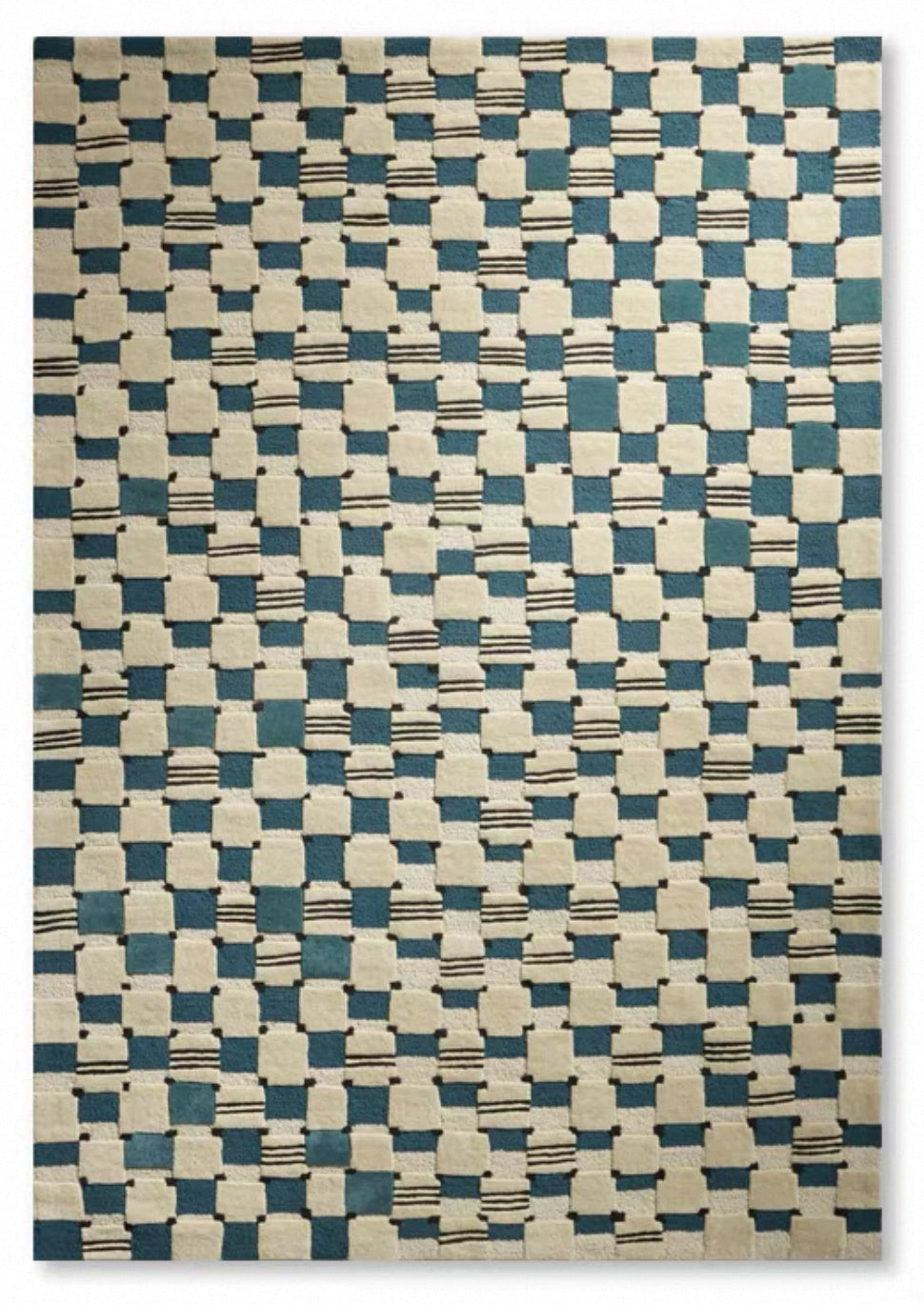Grid Echo Handwoven Rug – Deep Blue