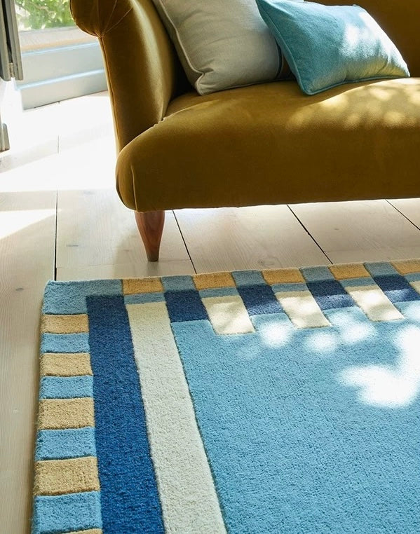 Bauhaus Border Handwoven Rug – Morandi Blue
