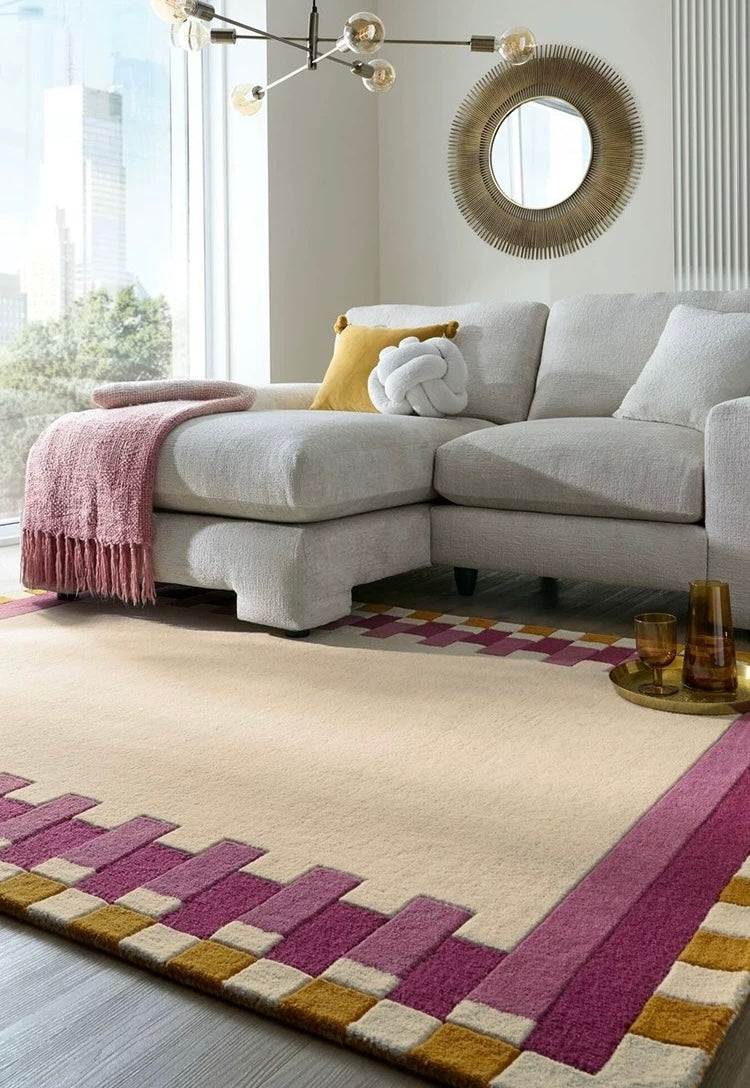 Bauhaus Border Handwoven Rug – Cream Rose