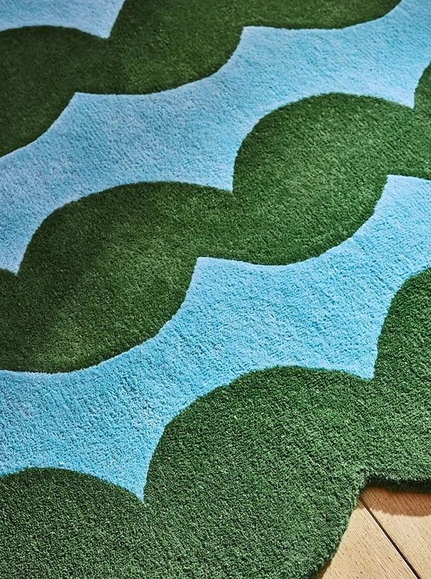 Waveform Garden Handwoven Rug – Moss & Sky