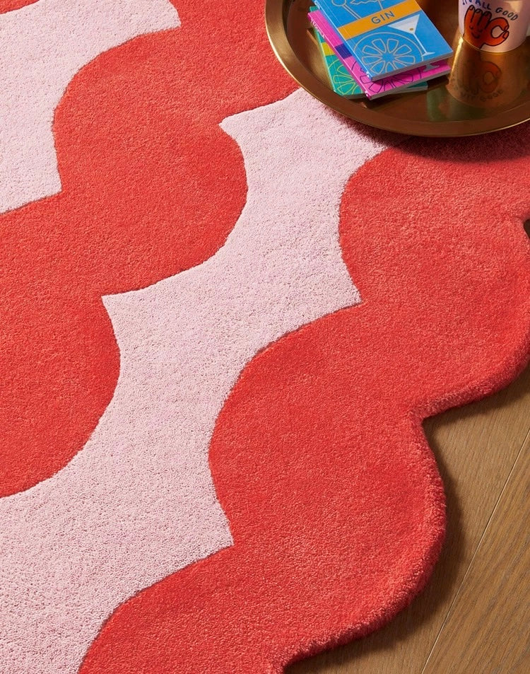 Waveform Garden Handwoven Rug – Coral Pink