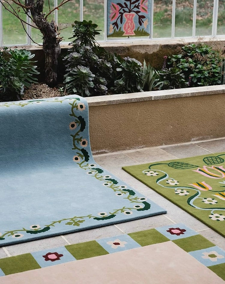 Fleur de Ciel Handwoven Rug – Soft Blue