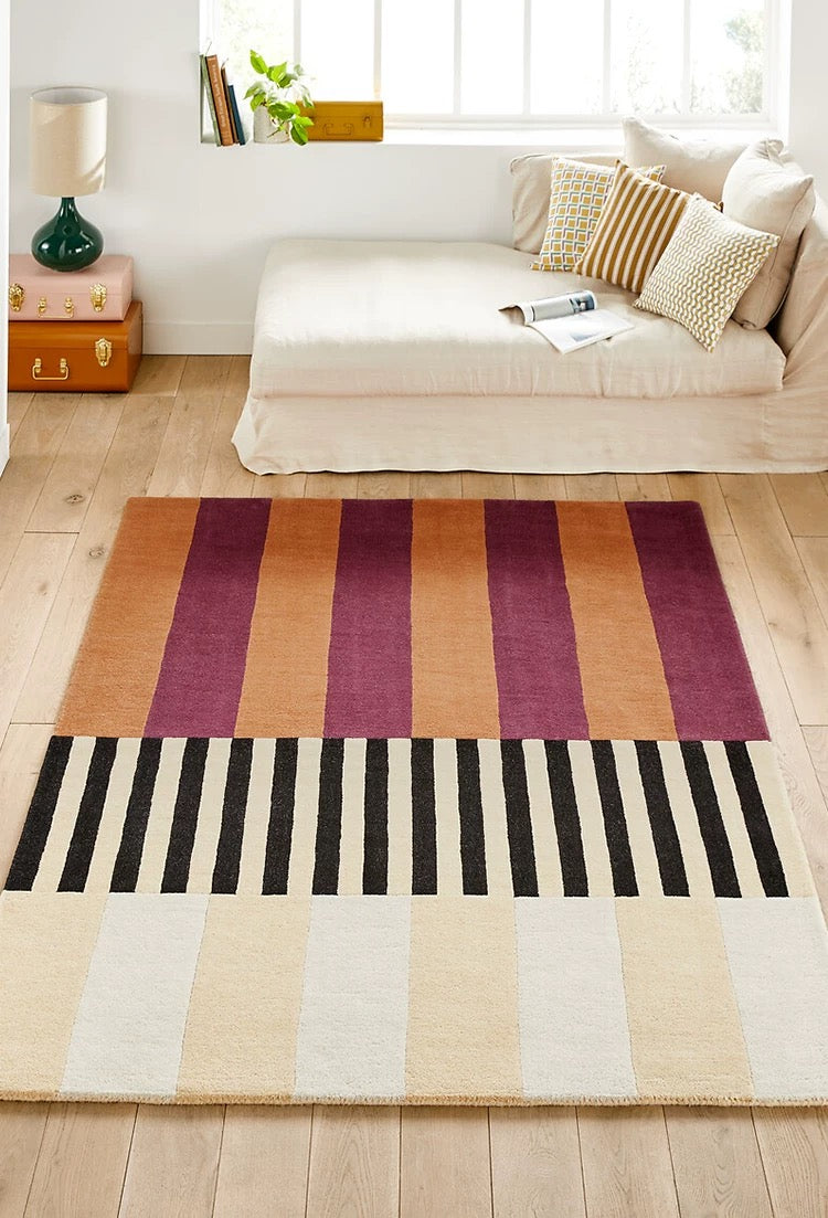 Cadence Stripes Handwoven Rug – Plum & Beige