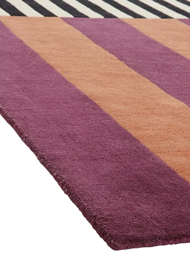 Cadence Stripes Handwoven Rug – Plum & Beige
