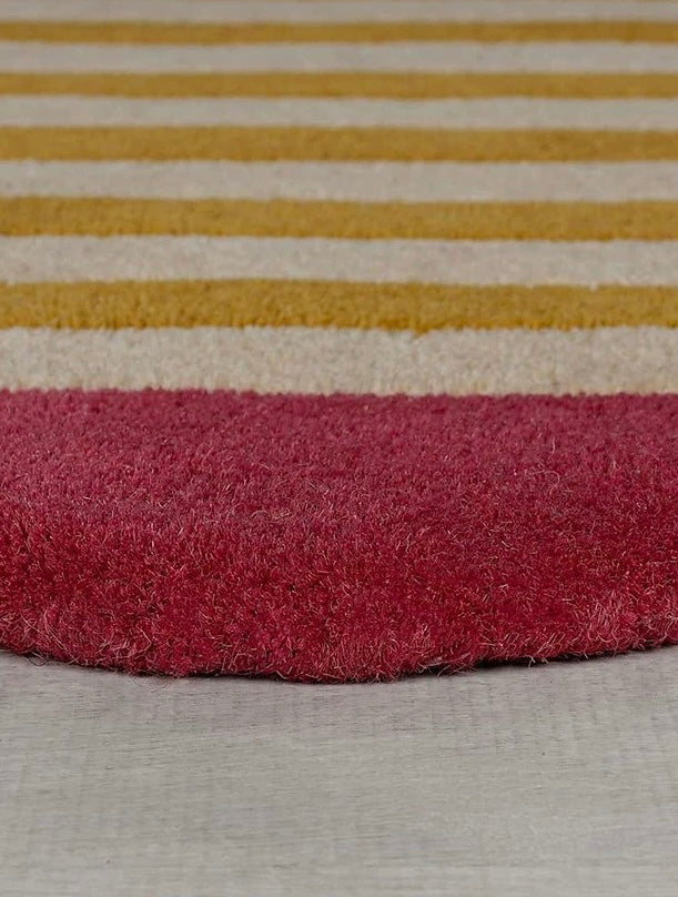 Candystripe Scallop Handwoven Rug – Raspberry & Mustard
