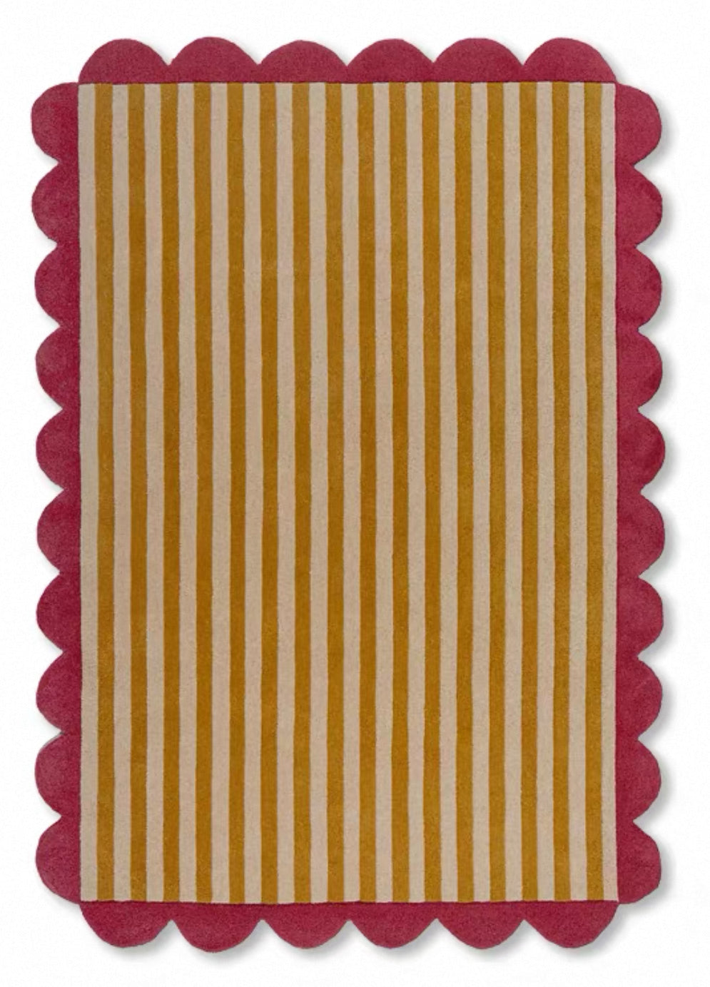Candystripe Scallop Handwoven Rug – Raspberry & Mustard