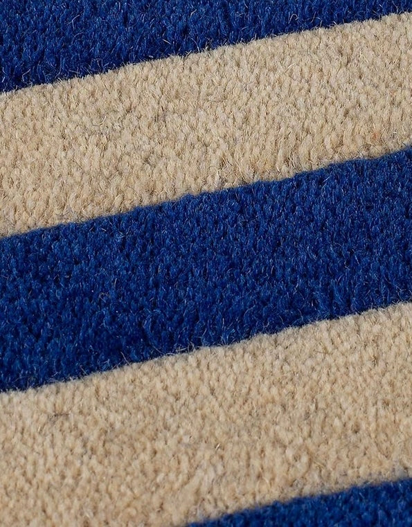 Candystripe Scallop Handwoven Rug – Deep Blue & Soft Sand