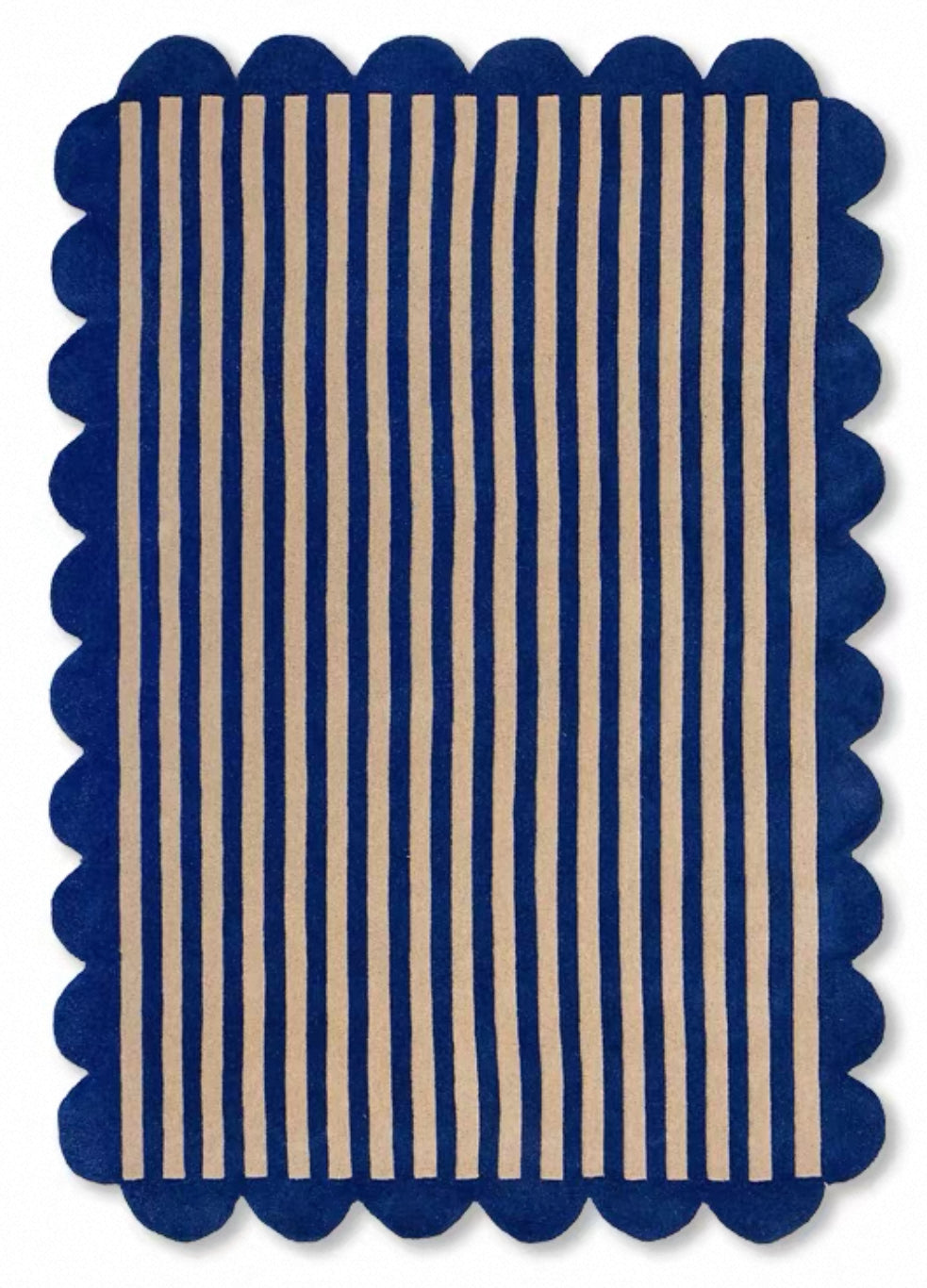 Candystripe Scallop Handwoven Rug – Deep Blue & Soft Sand