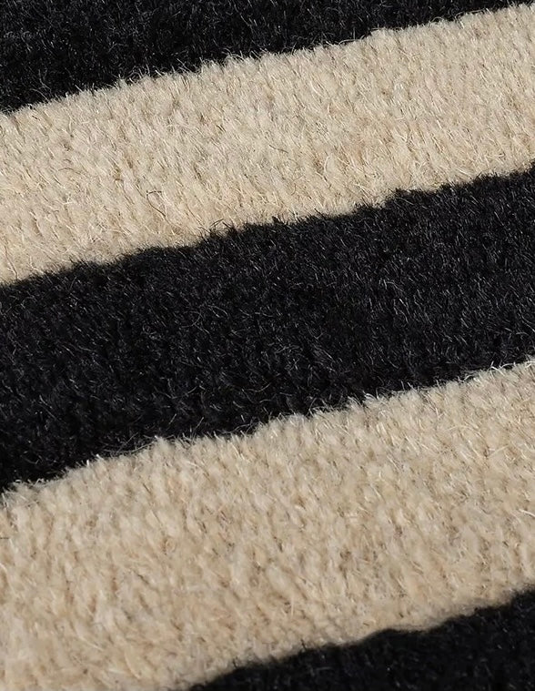 Candystripe Scallop Handwoven Rug – Charcoal & Oat