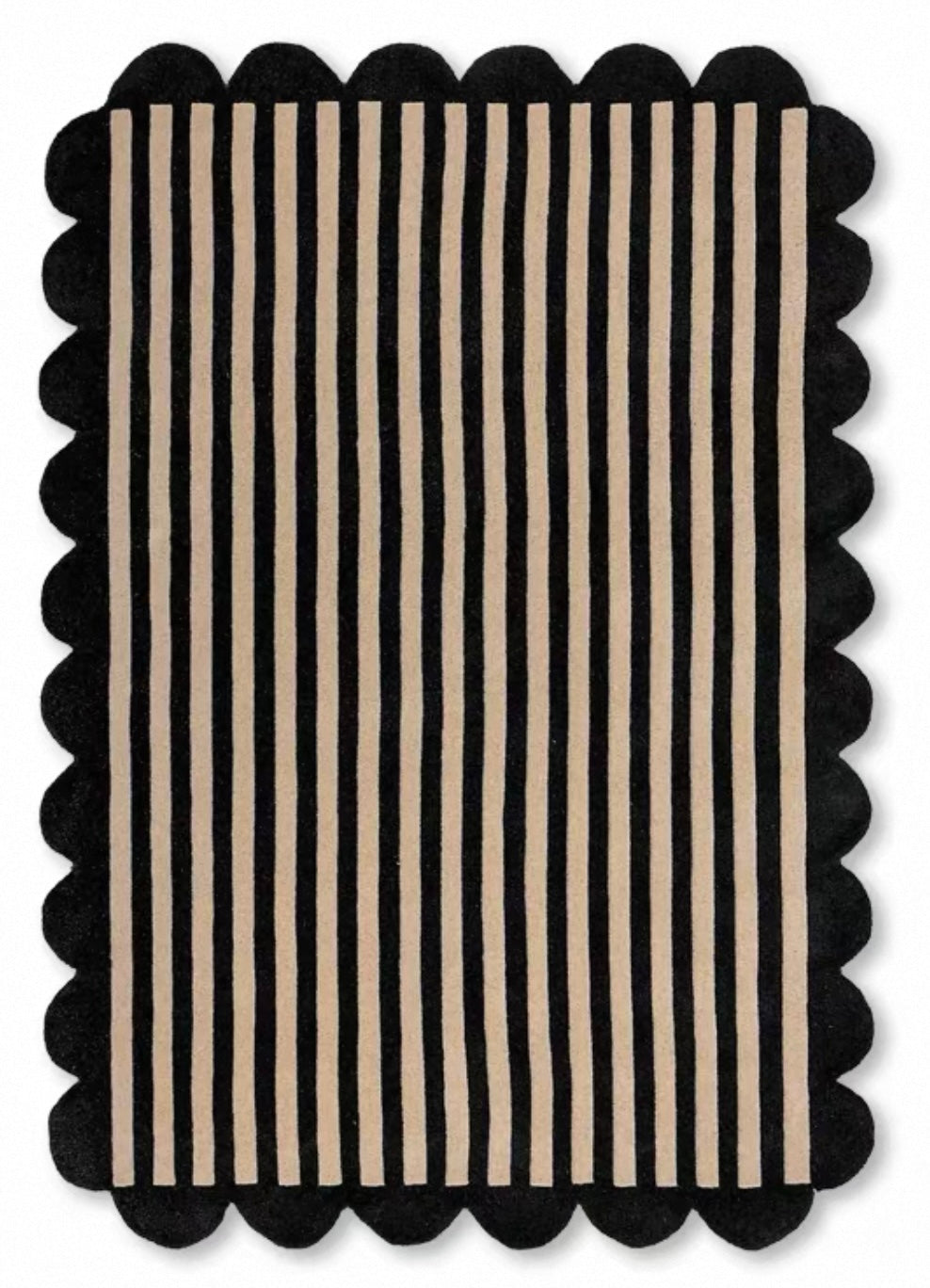 Candystripe Scallop Handwoven Rug – Charcoal & Oat