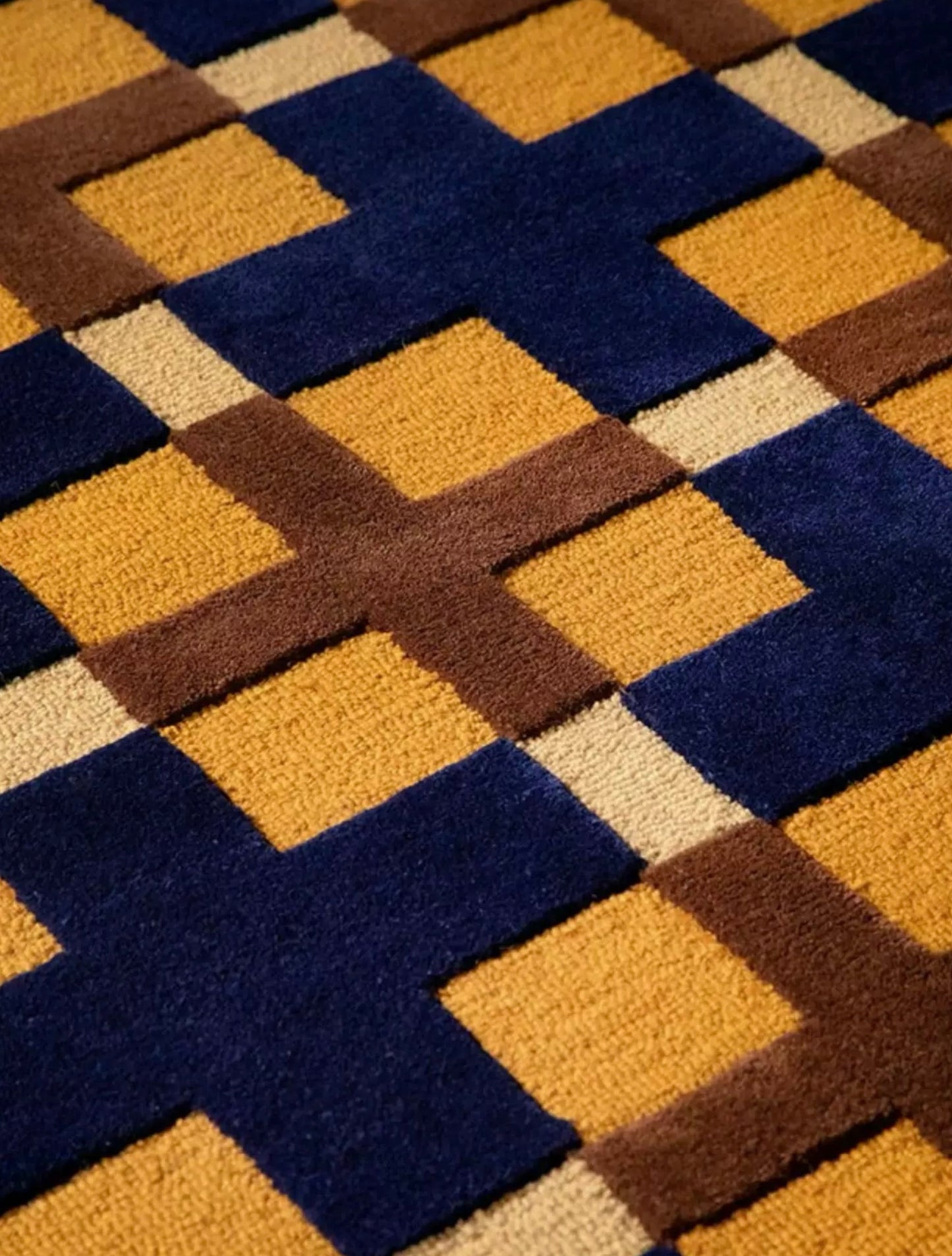 Gridplay Handwoven Rug – Amber Gold & Cobalt