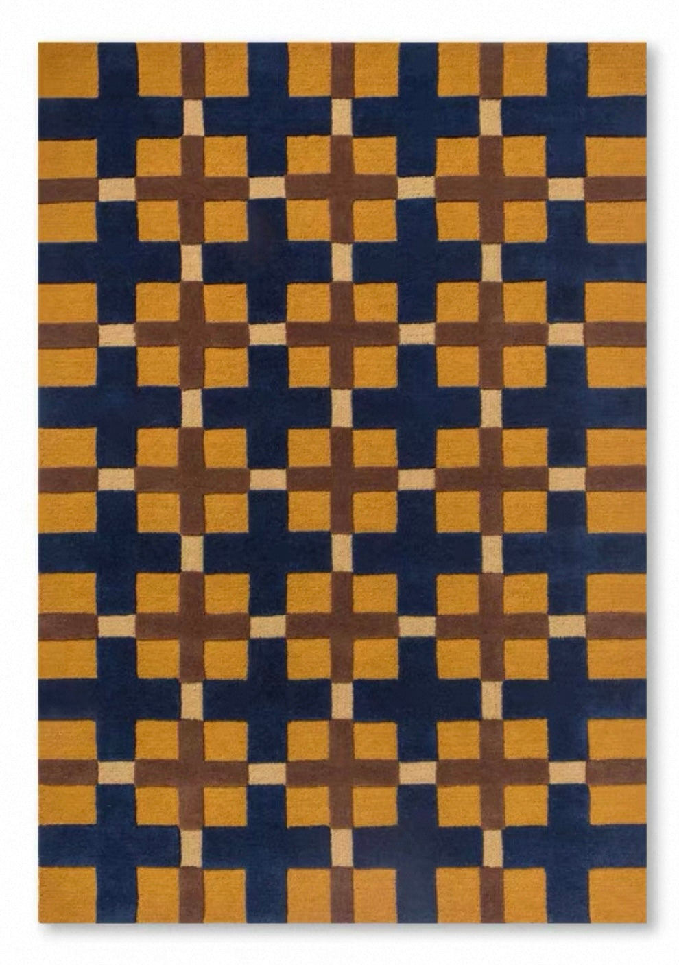 Gridplay Handwoven Rug – Amber Gold & Cobalt