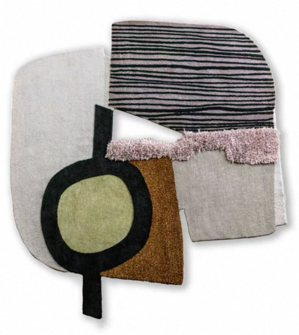 Contour Collage Handwoven Rug – Pistachio & Rosewood