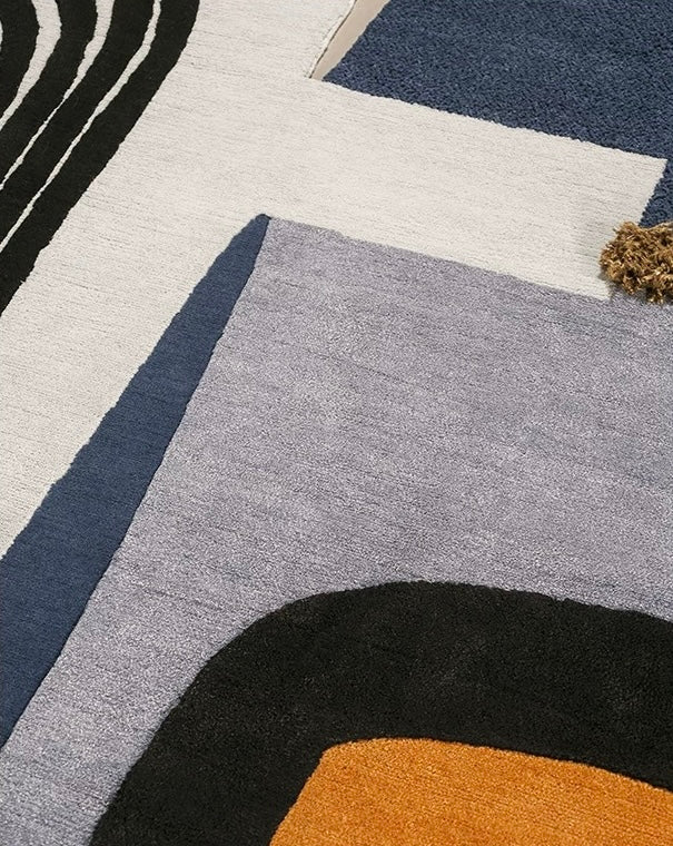 Contour Collage Handwoven Rug – Mist Beige & Ink Blue