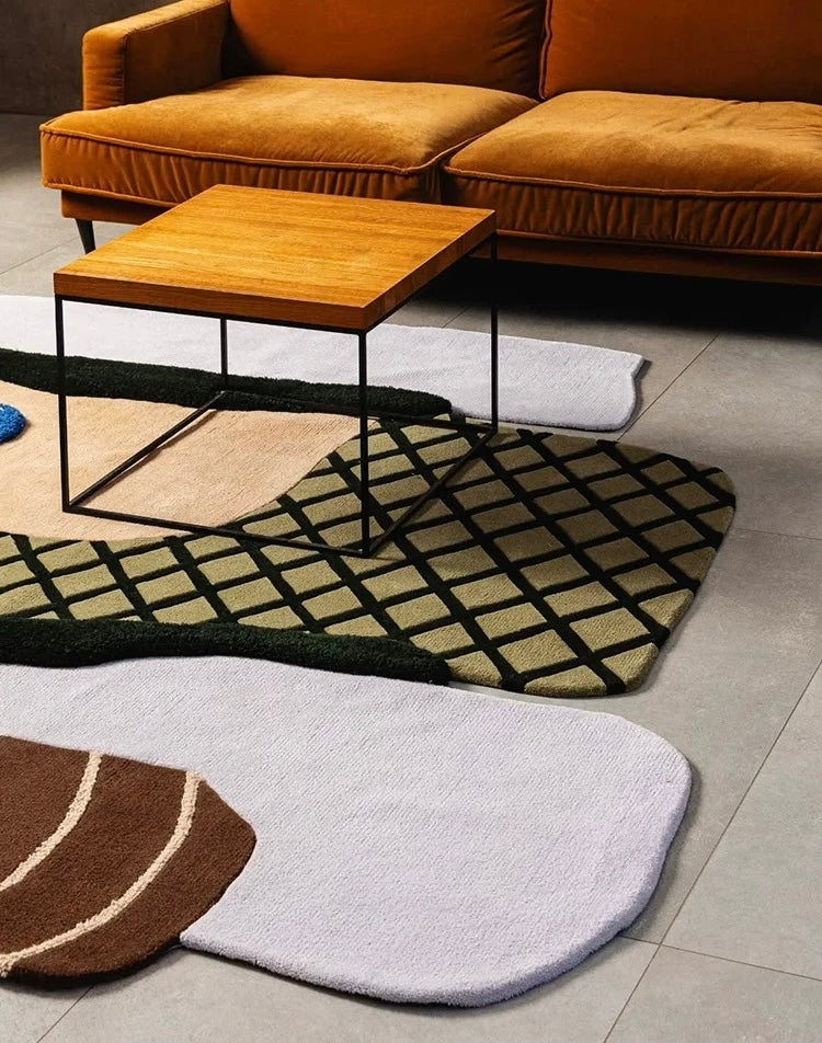 Contour Collage Handwoven Rug – Olive, Beige & Cobalt Blue