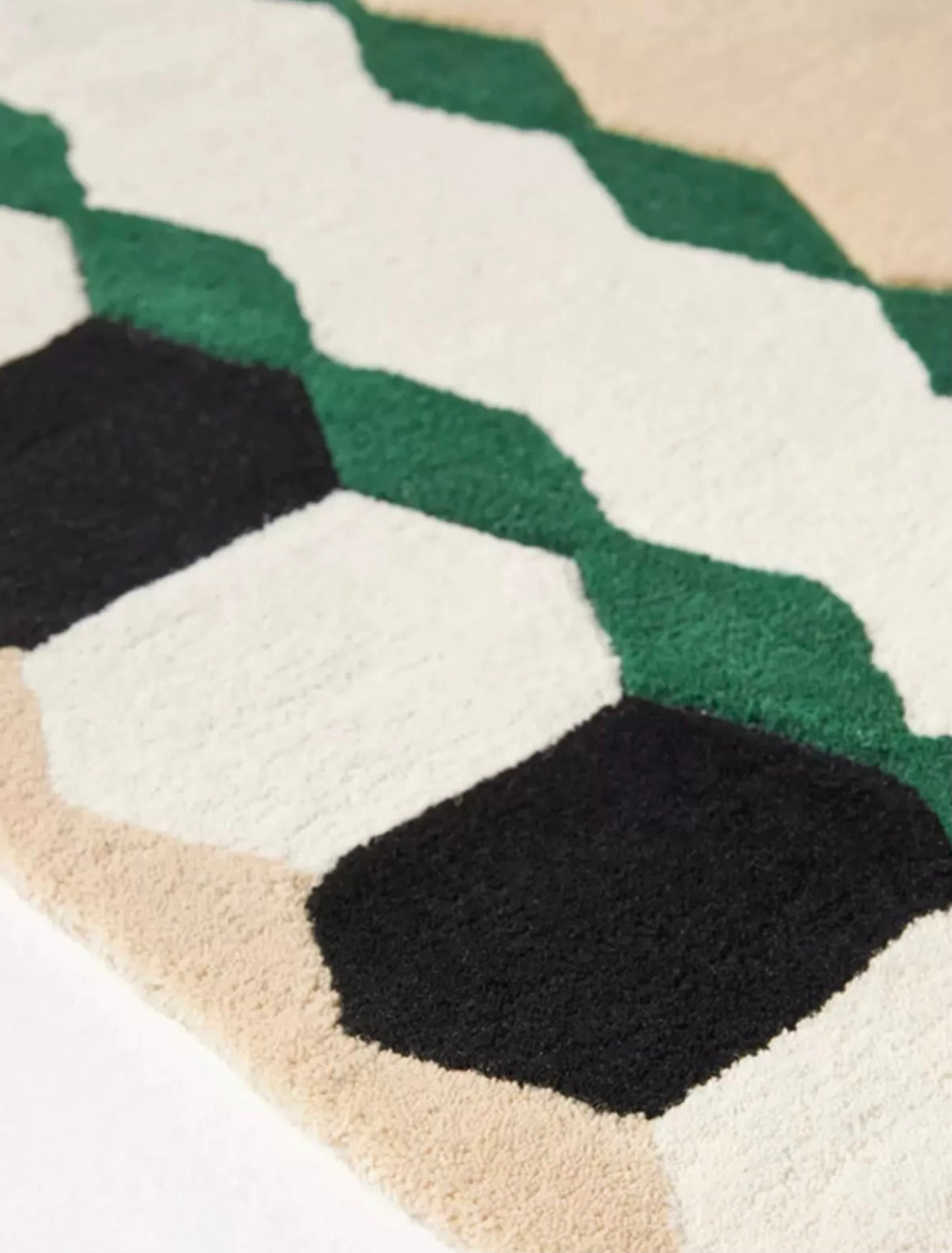 Deco Frame Handwoven Rug – Sand Beige & Emerald Green