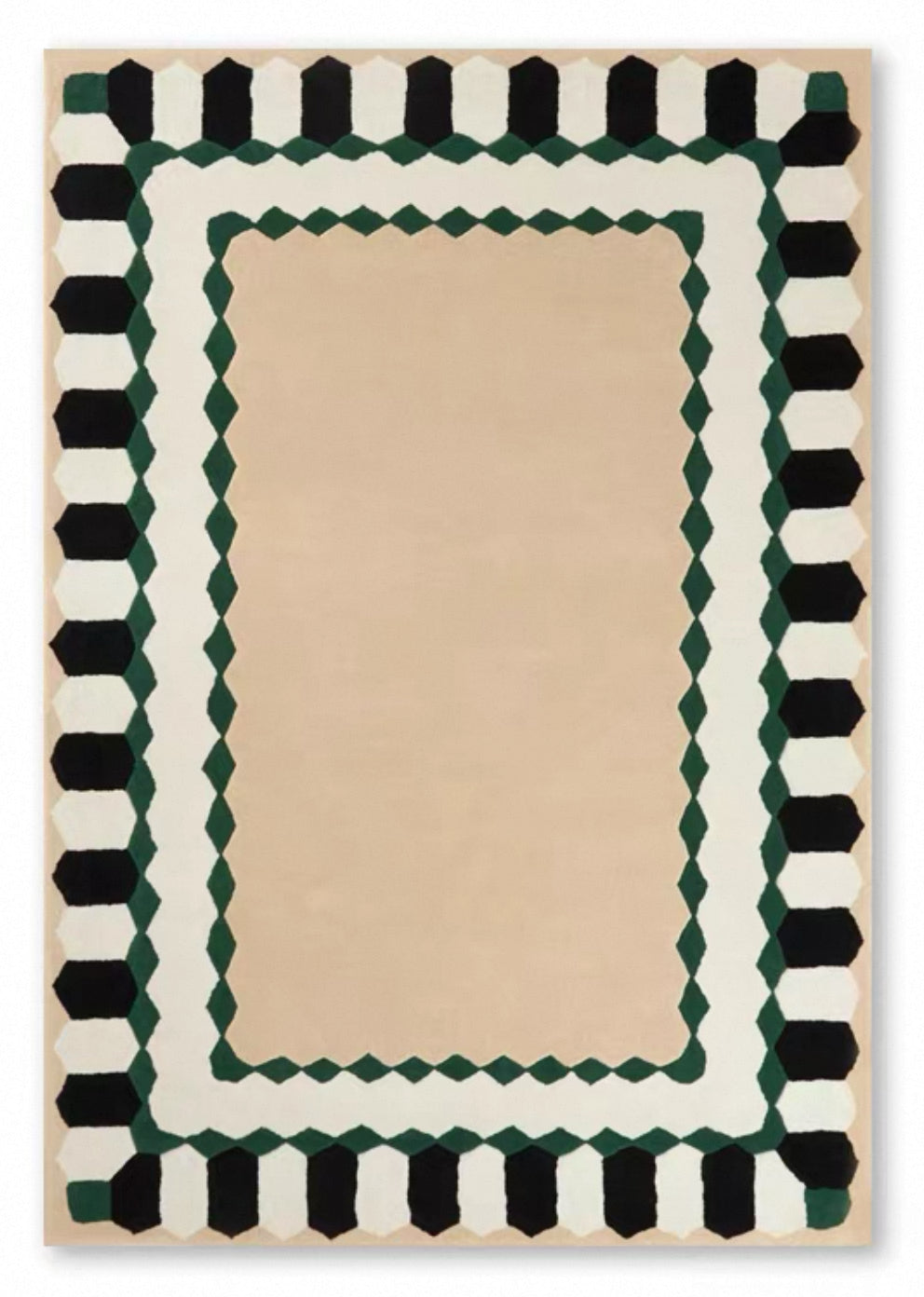 Deco Frame Handwoven Rug – Sand Beige & Emerald Green